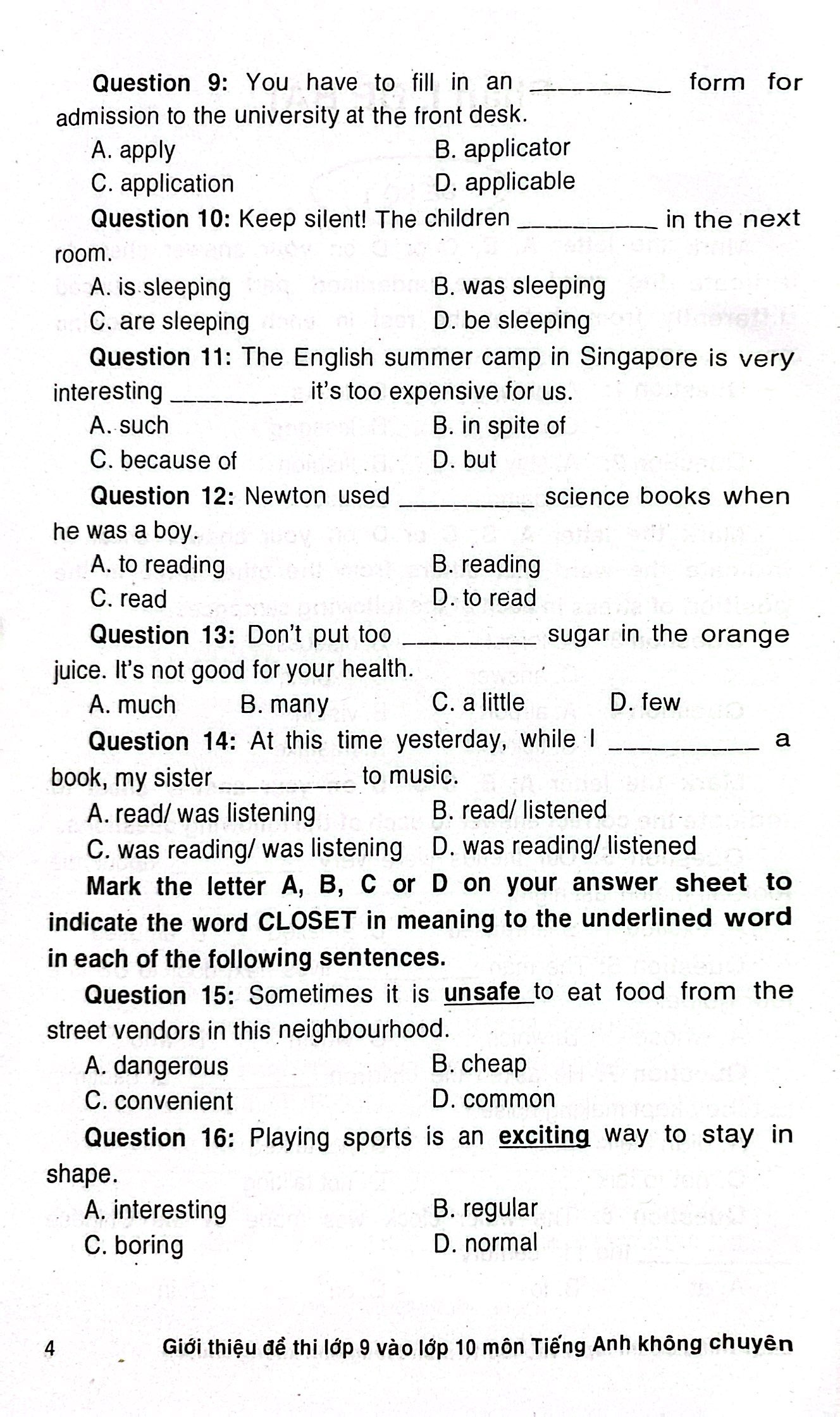 giới thiệu đề thi lớp 9 vào lớp 10 môn tiếng anh không chuyên - Ảnh 5