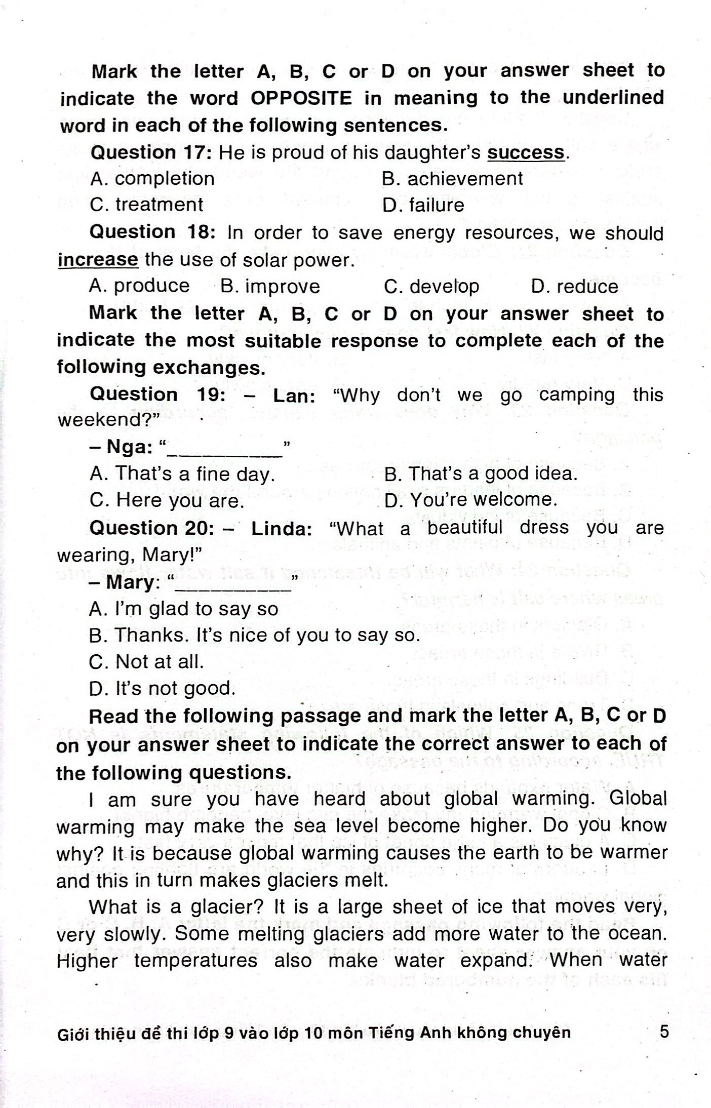 giới thiệu đề thi lớp 9 vào lớp 10 môn tiếng anh không chuyên - Ảnh 6