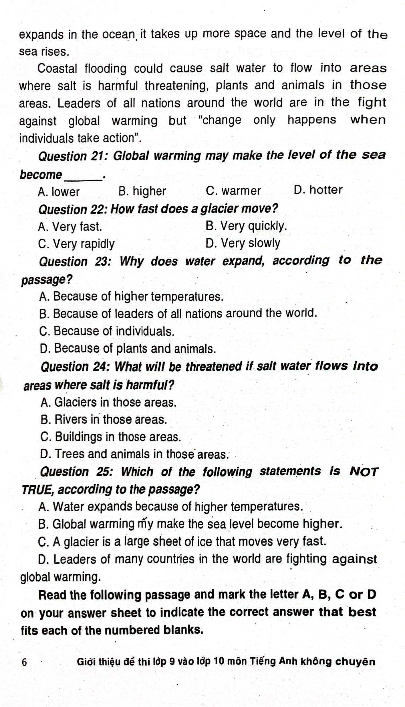 giới thiệu đề thi lớp 9 vào lớp 10 môn tiếng anh không chuyên - Ảnh 7