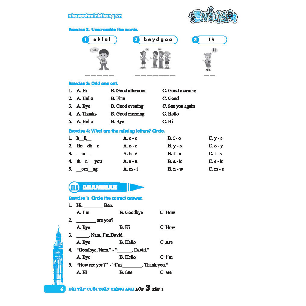 global success - bài tập cuối tuần tiếng anh lớp 3 - tập 1 (có đáp án) - Ảnh 5