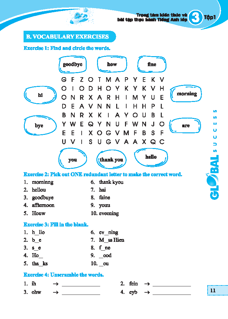 global success - trọng tâm kiến thức và bài tập thực hành tiếng anh lớp 3 - tập 1 - có đáp án - Ảnh 8