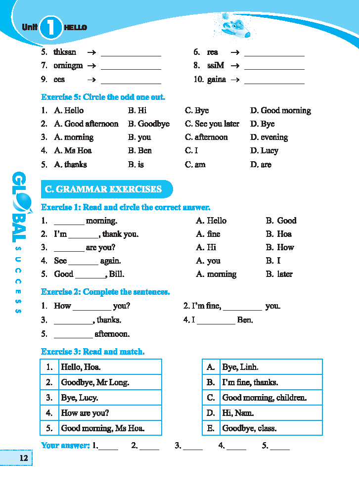 global success - trọng tâm kiến thức và bài tập thực hành tiếng anh lớp 3 - tập 1 - có đáp án - Ảnh 9