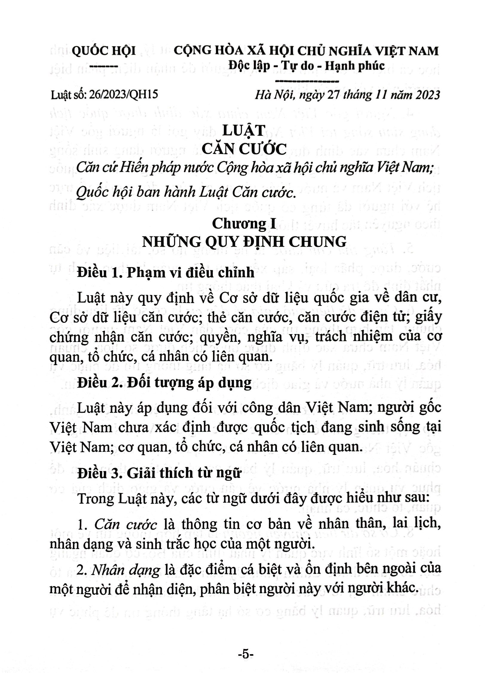 luật căn cước (hiện hành) (được quốc hội thông qua ngày 27/11/2023, có hiệu lực thi hành từ ngày 01/7/2024) - Ảnh 4
