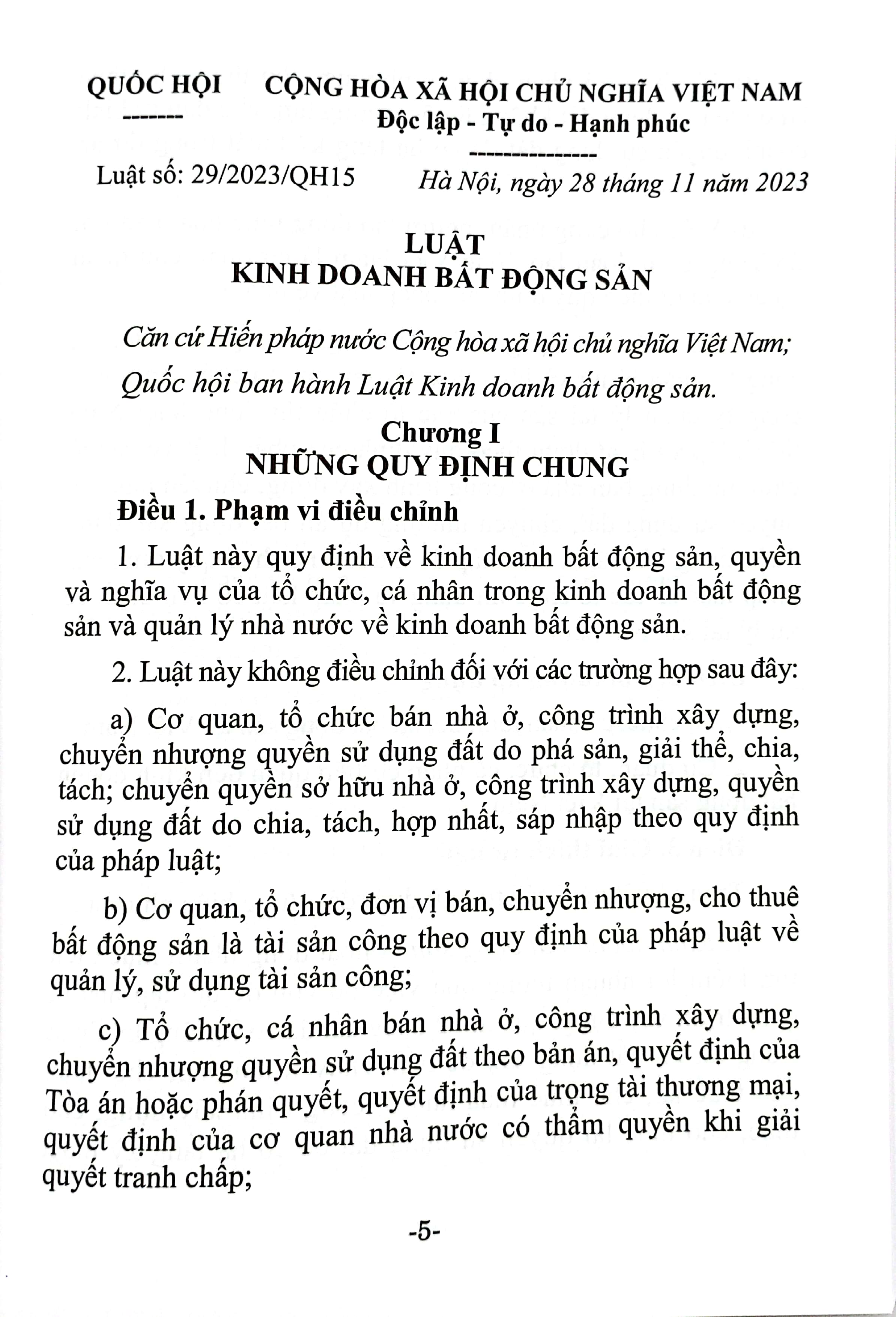 luật kinh doanh bất động sản (hiện hành) (được quốc hội thông qua ngày 28-11-2023, có hiệu lực từ ngày 01-01-2025) - Ảnh 5