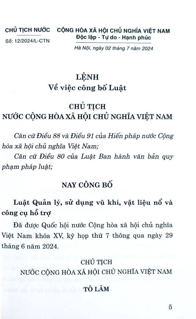 luật quản lý, sử dụng vũ khí, vật liệu nổ và công cụ hỗ trợ năm 2024 - Ảnh 3