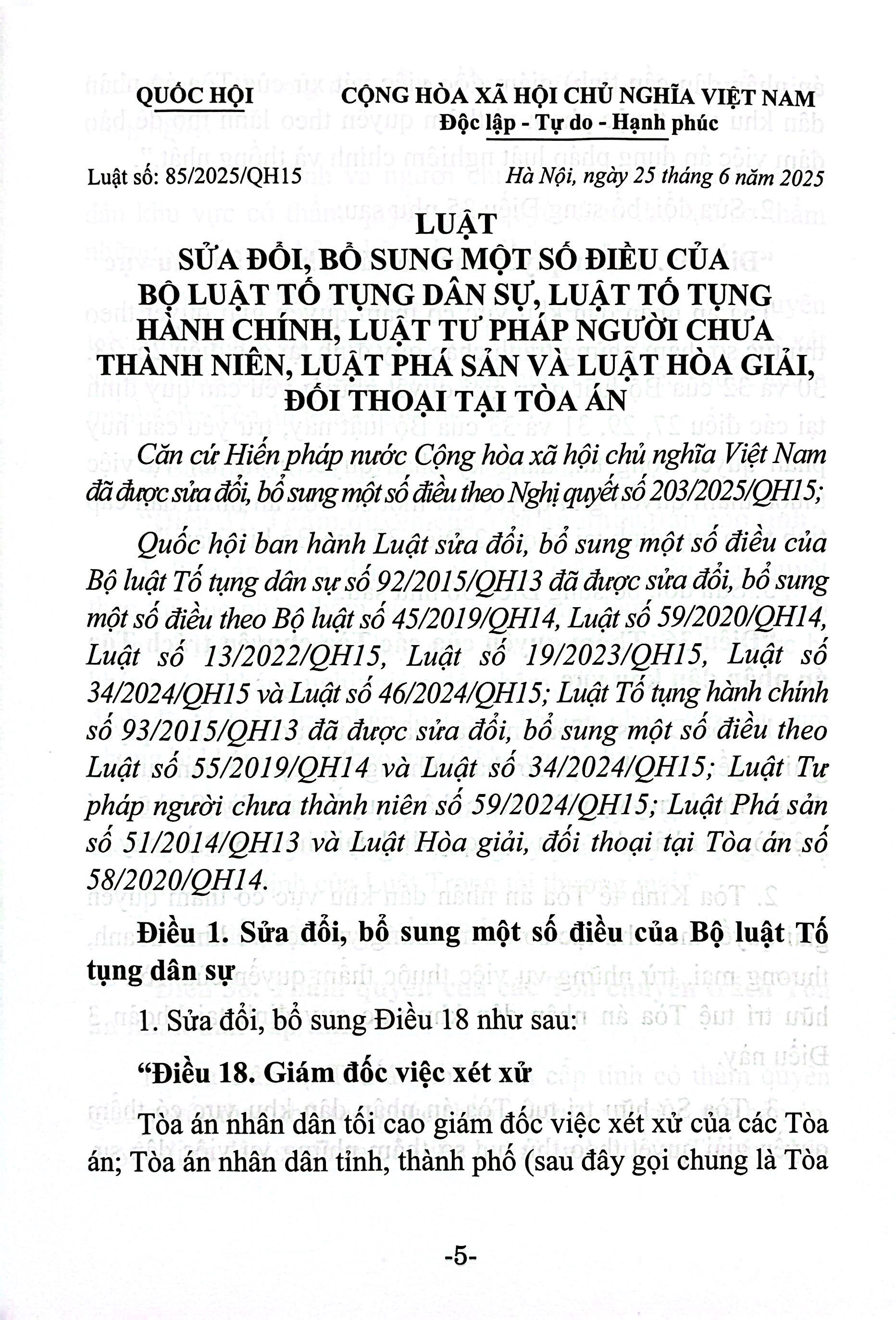 Luật Sửa Đổi, Bổ Sung Một Số Điều Của Bộ Luật Tố Tụng Dân Sự, Luật Tố Tụng Hành Chính, Luật Tư Pháp Người Chưa Thành Niên, Luật Phá Sản Và Luật Hòa Giải, Đối Thoại Tại Tòa Án - Ảnh 5