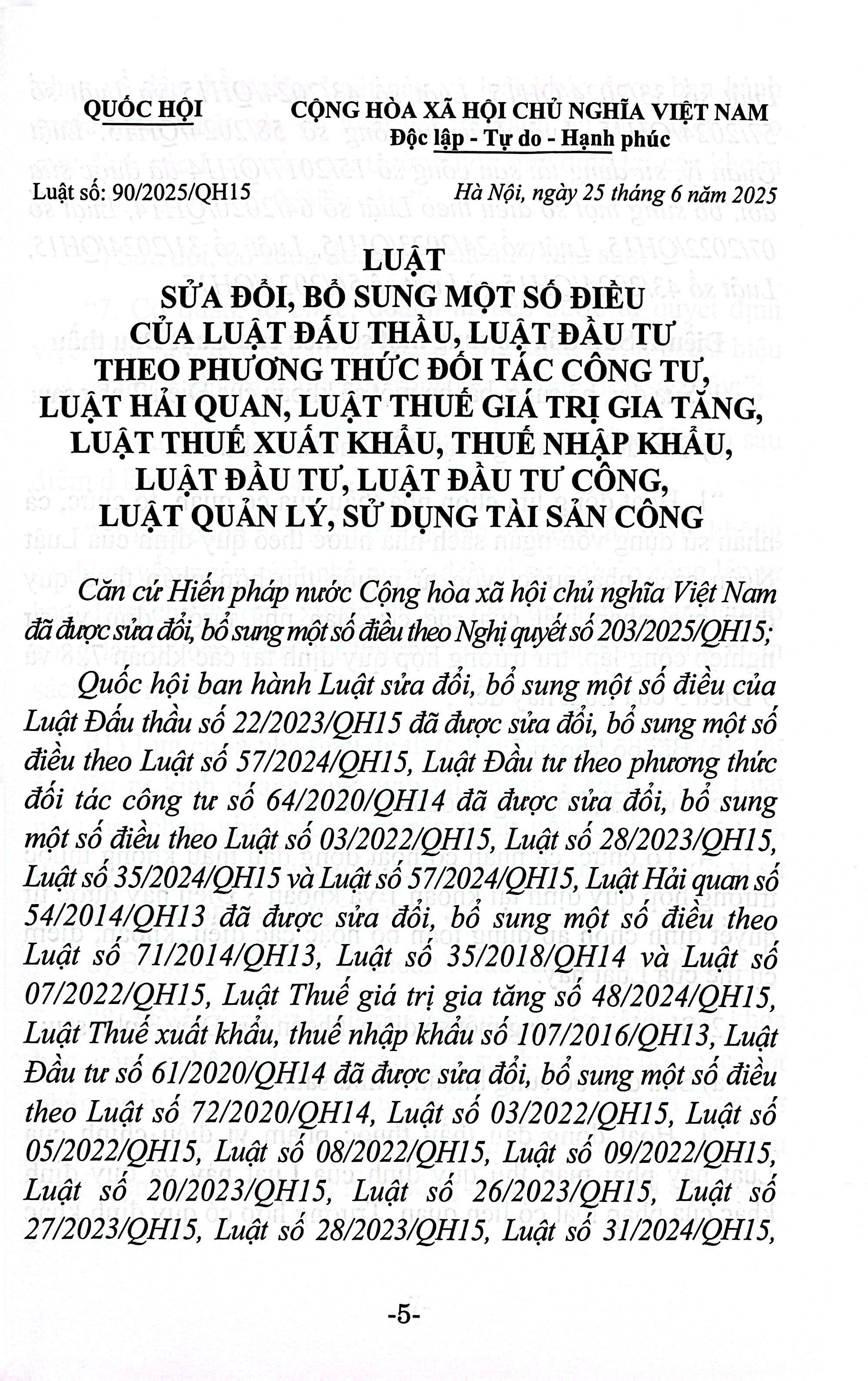 Luật Sửa Đổi, Bổ Sung Một Số Điều Của Luật Đấu Thầu, Luật Đầu Tư Theo Phương Thức Đối Tác Công Tư, Luật Hải Quan, Luật Thuế Giá Trị Gia Tăng, Luật Thuế Xuất Khẩu, Thuế Nhập Khẩu, Luật Đầu Tư, Luật Đầu Tư Công, Luật Quản Lý, Sử Dụng Tài Sản Công - Ảnh 5