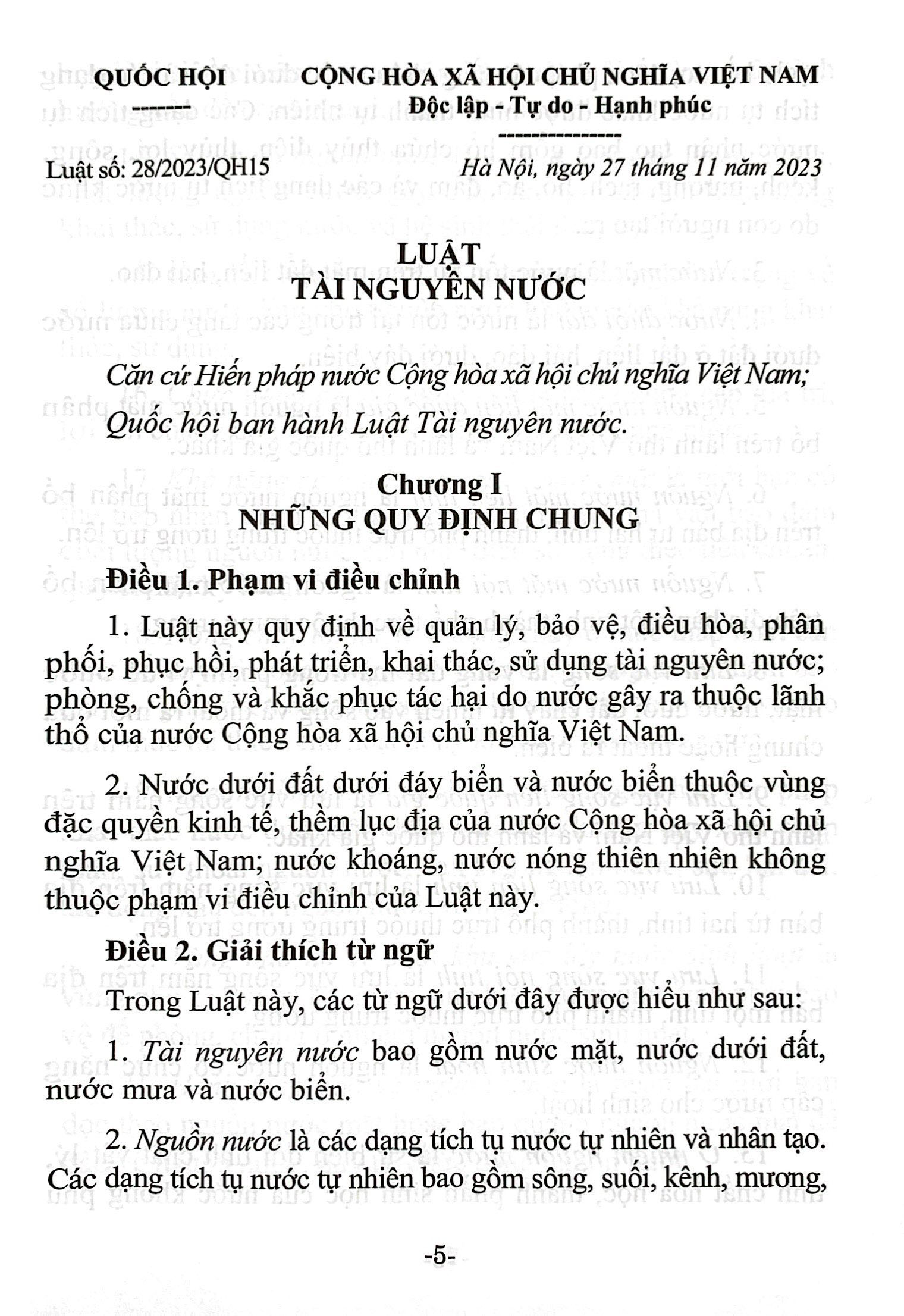luật tài nguyên nước (hiện hành) (được quốc hội thông qua ngày 27/11/2023, có hiệu lực từ ngày 01/7/2024) - Ảnh 4