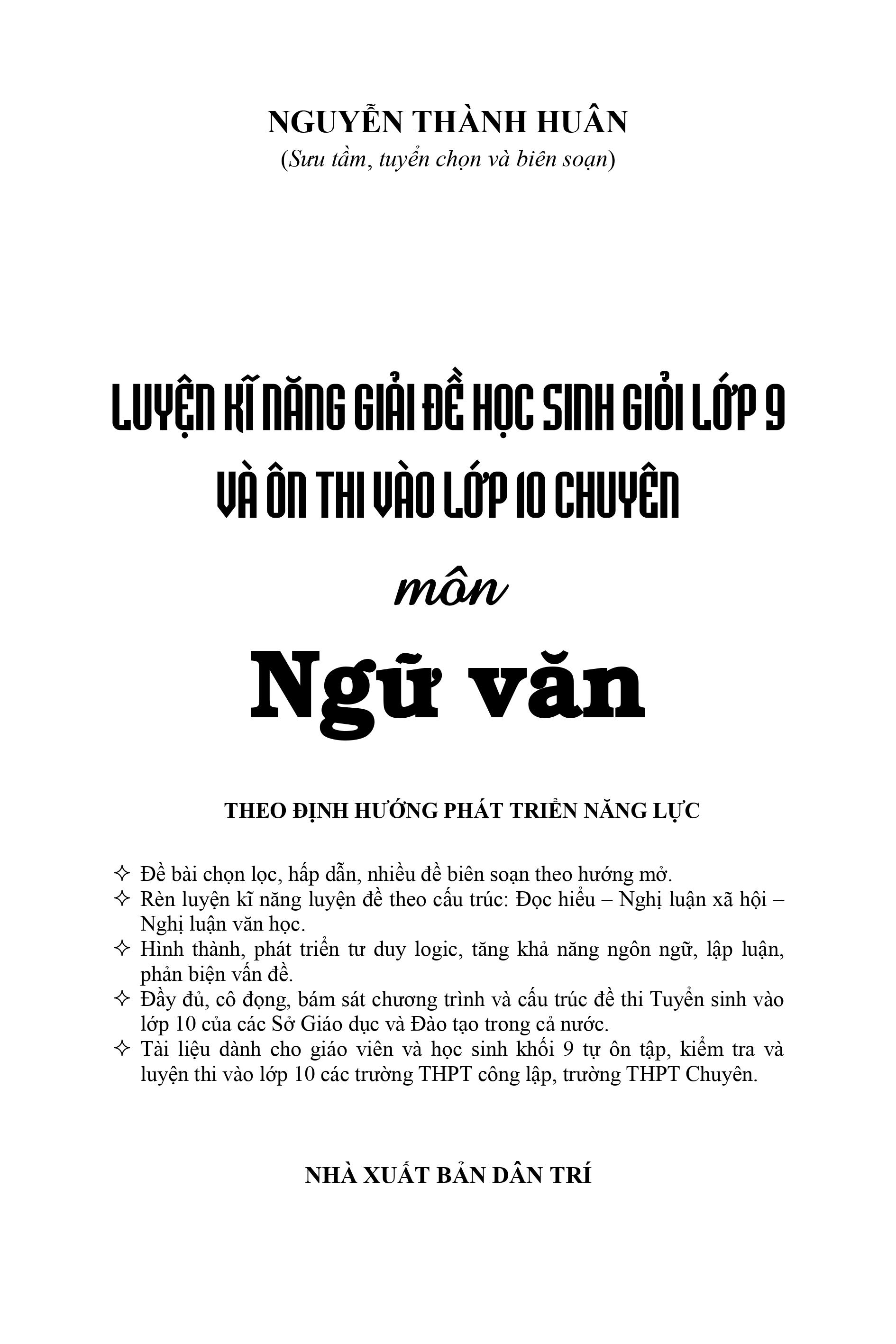 luyện kĩ năng giải đề học sinh giỏi lớp 9 và ôn thi vào lớp 10 chuyên - môn ngữ văn - Ảnh 3
