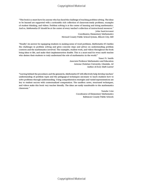 mathematize it!: going beyond key words to make sense of word problems, grades 3-5 (corwin mathematics series) - Ảnh 3