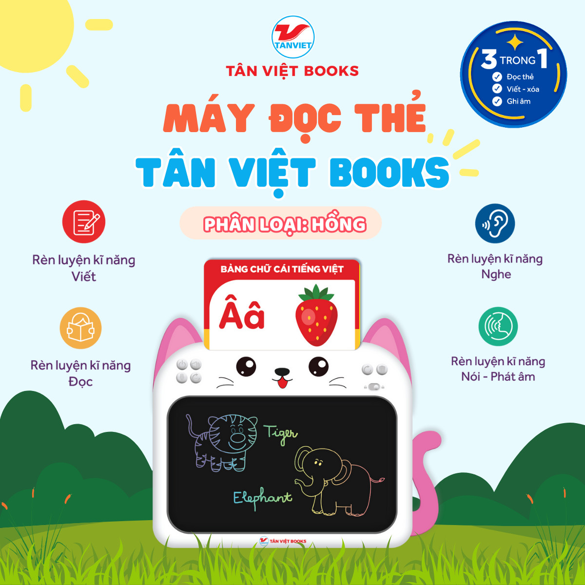 máy đọc thẻ tân việt book 3 trong 1 - song ngữ anh-việt - màu hồng - Ảnh 3