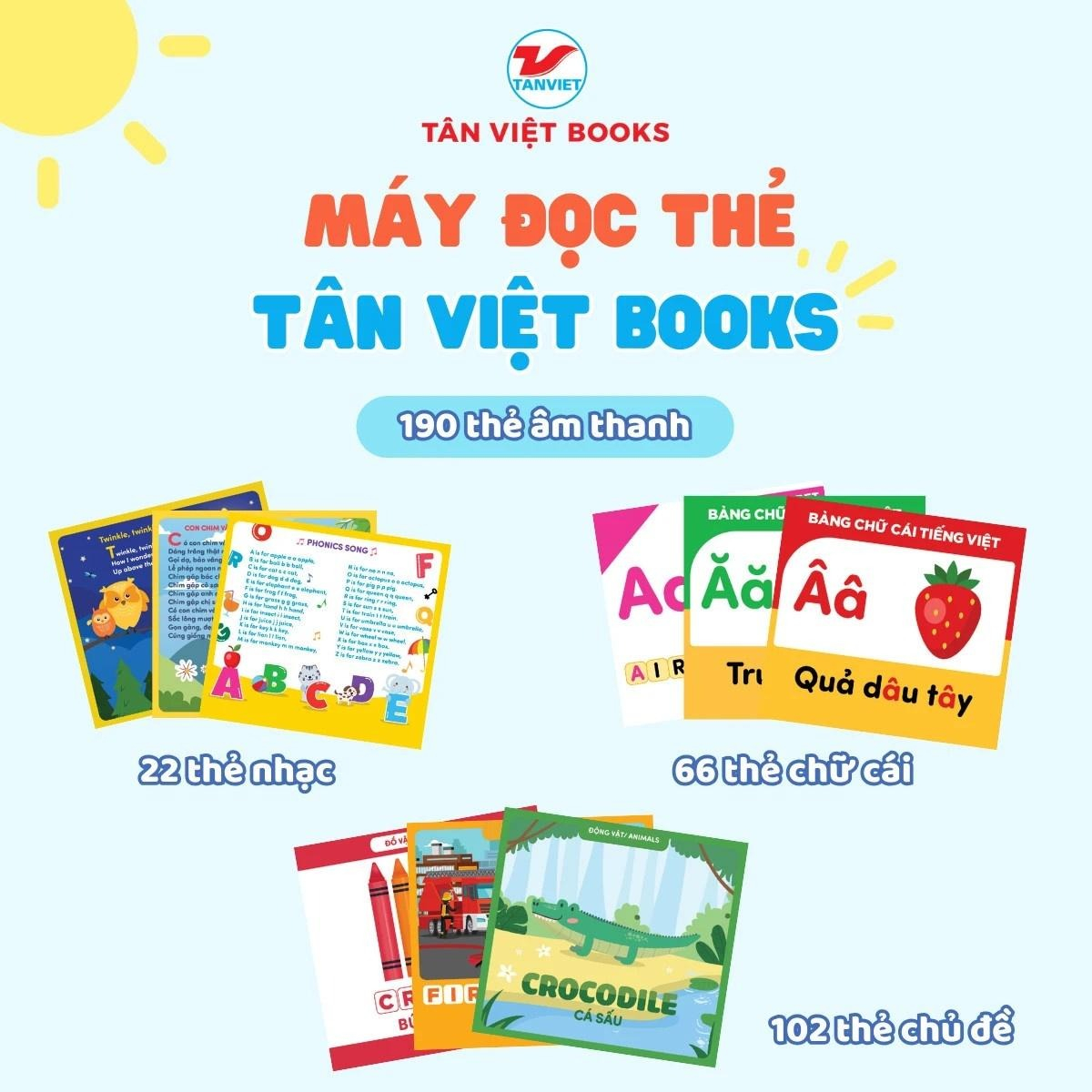 máy đọc thẻ tân việt book 3 trong 1 - song ngữ anh-việt - màu xanh - Ảnh 3
