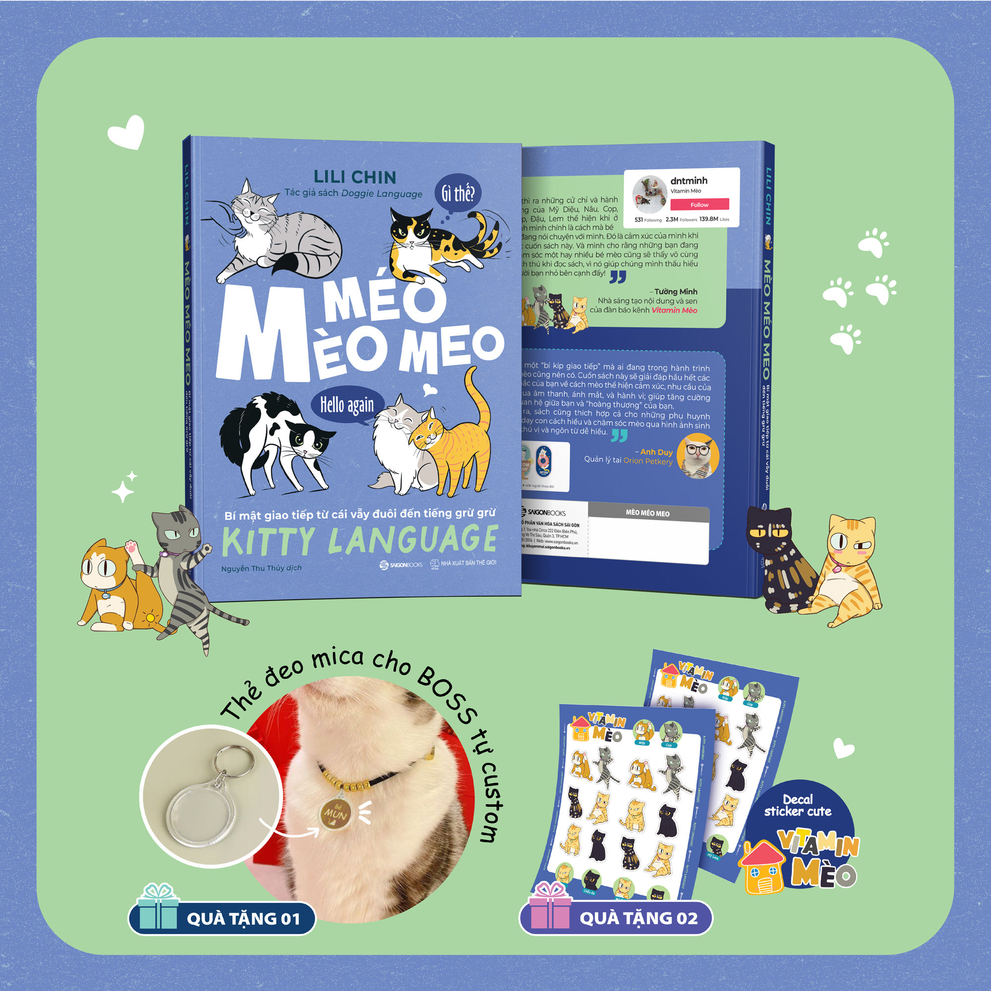 méo mèo meo - bí mật giao tiếp từ cái vẫy đuôi đến tiếng grừ grừ - tặng kèm thẻ đeo mica cá nhân hóa + bộ sticker mèo dễ thương - Ảnh 2