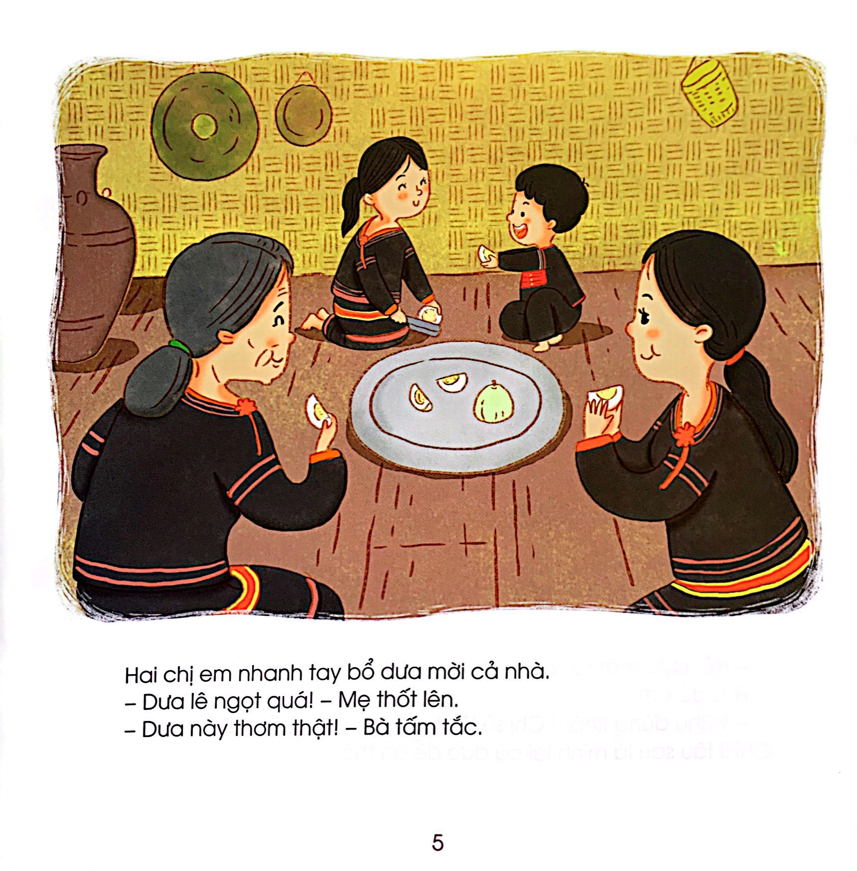những đứa trẻ hạnh phúc - cây dưa lê và hai đứa trẻ - bạn nhỏ dân tộc ê đê (tái bản 2024) - Ảnh 5