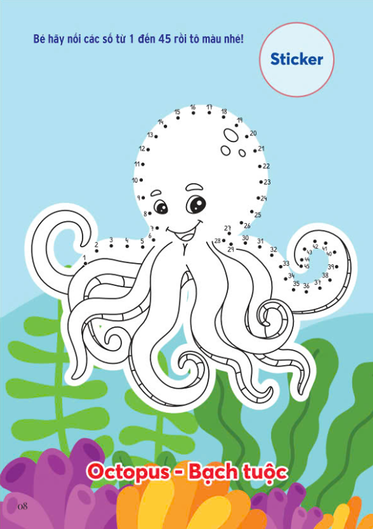 nối số và tô màu - động vật dưới đại dương - song ngữ anh-việt - Ảnh 3