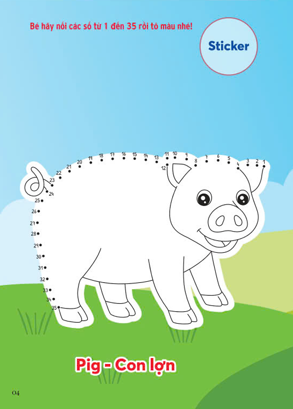 nối số và tô màu - động vật ở trang trại - song ngữ anh-việt - Ảnh 3