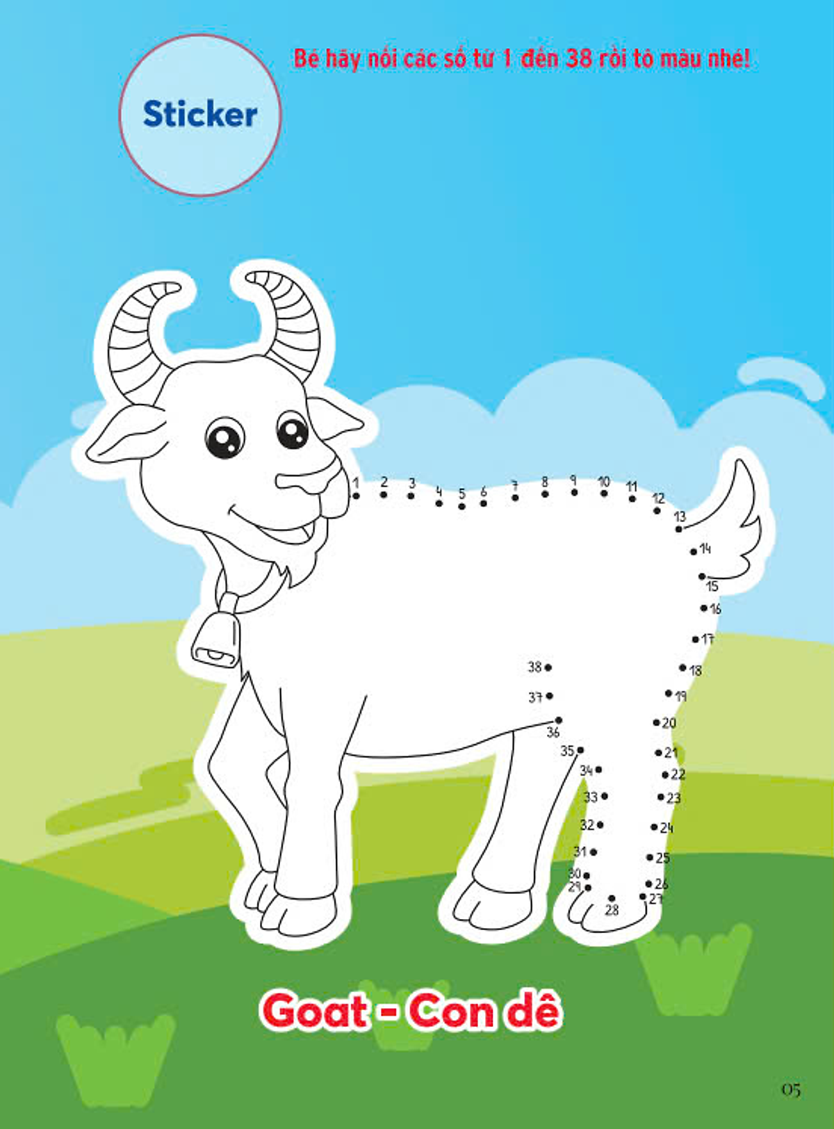nối số và tô màu - động vật ở trang trại - song ngữ anh-việt - Ảnh 6