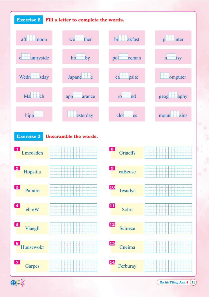 ôn hè tiếng anh 4 - dành cho học sinh lớp 4 lên lớp 5 - Ảnh 8