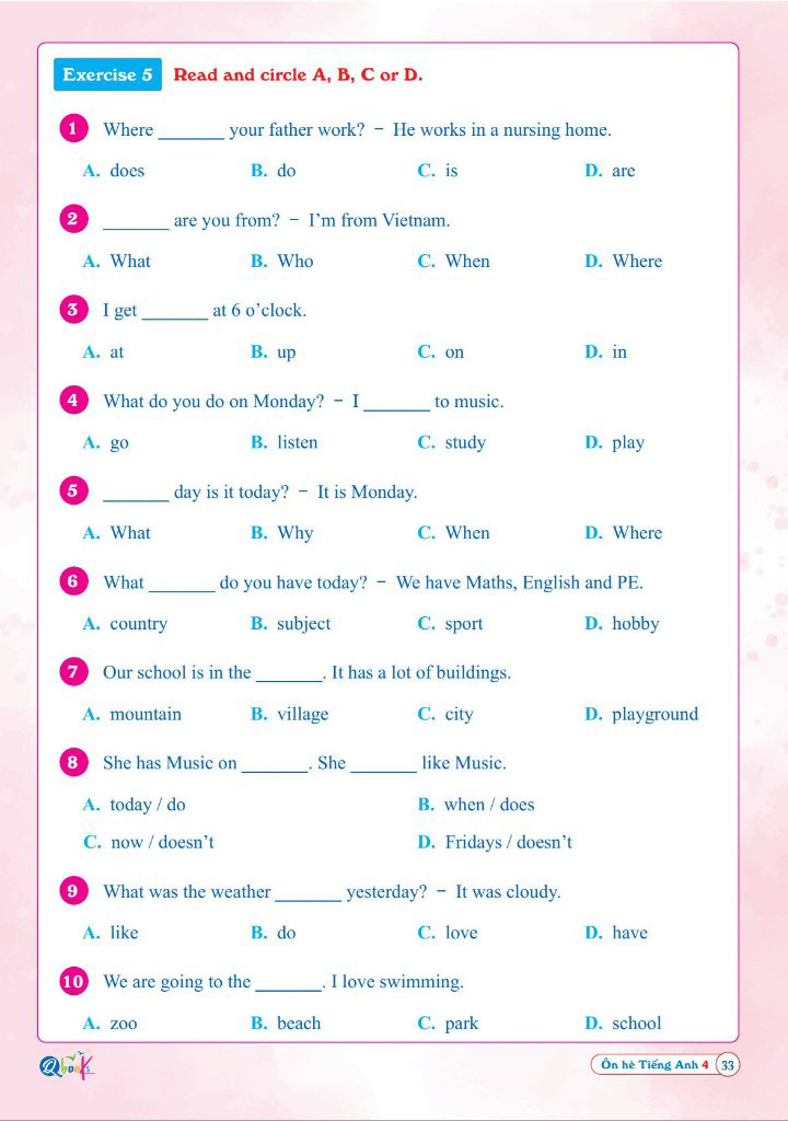 ôn hè tiếng anh 4 - dành cho học sinh lớp 4 lên lớp 5 - Ảnh 9