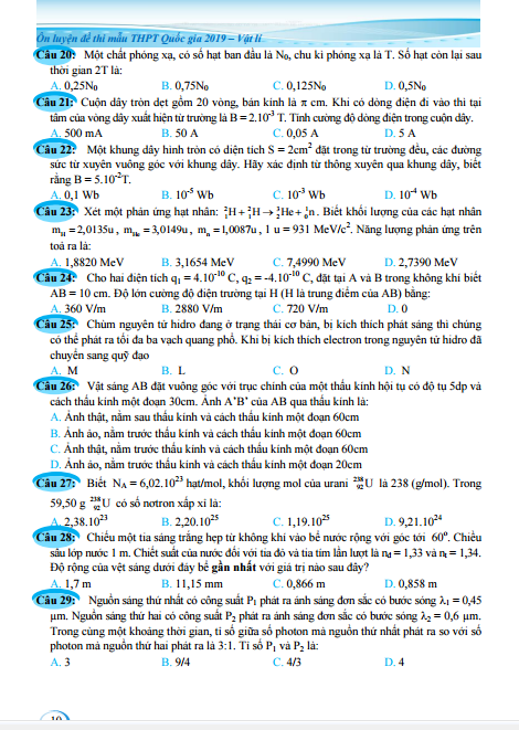 ôn luyện đề thi mẫu thpt quốc gia 2019 - môn vật lí - Ảnh 10