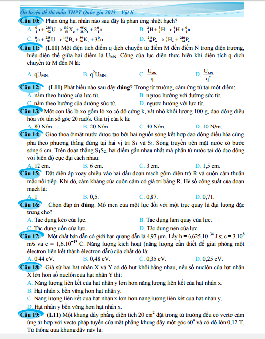 ôn luyện đề thi mẫu thpt quốc gia 2019 - môn vật lí - Ảnh 4