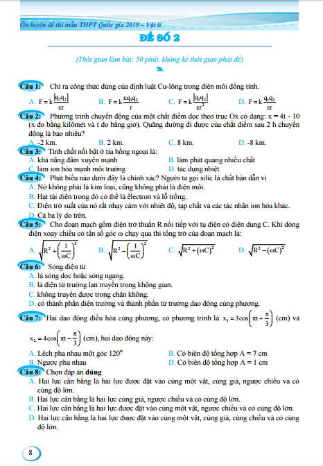 ôn luyện đề thi mẫu thpt quốc gia 2019 - môn vật lí - Ảnh 8