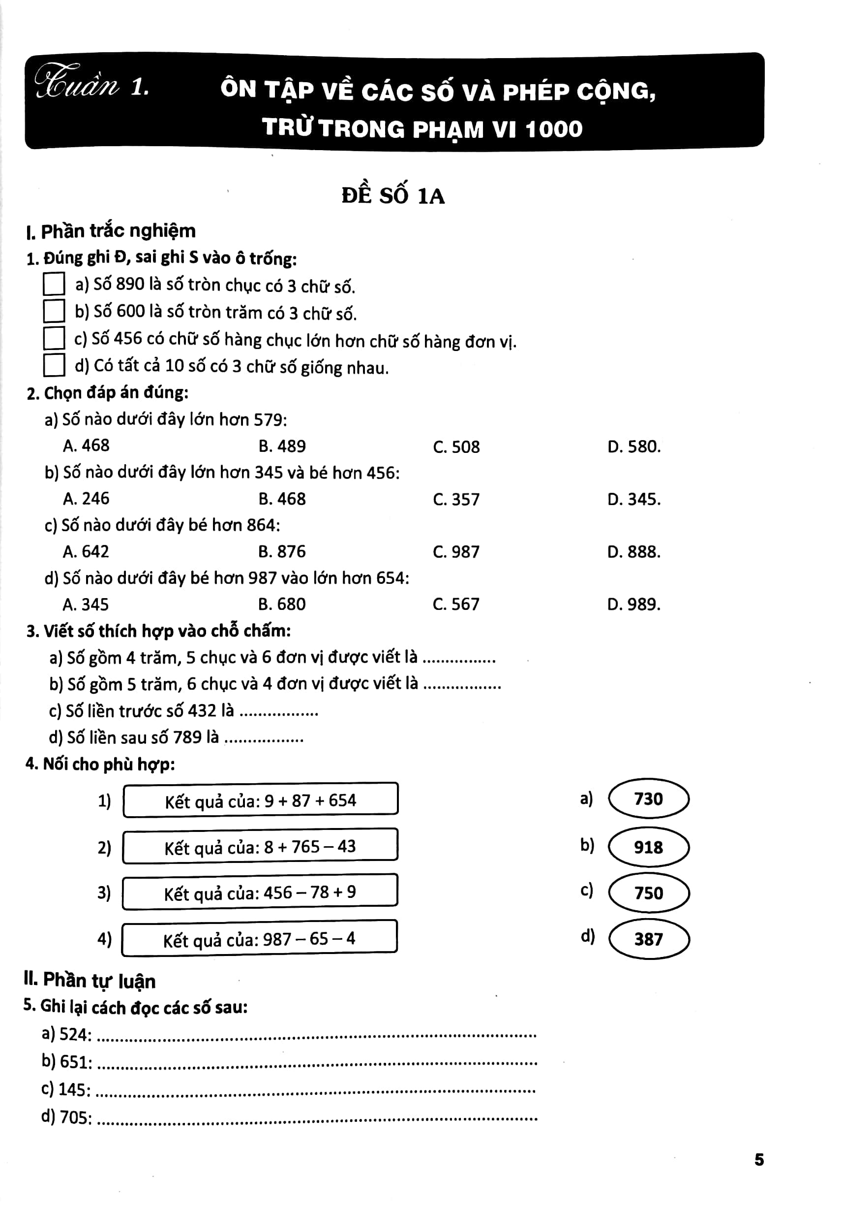 ôn tập và kiểm tra cuối tuần toán 3 (biên soạn theo chương trình sách giáo khoa mới) - Ảnh 5