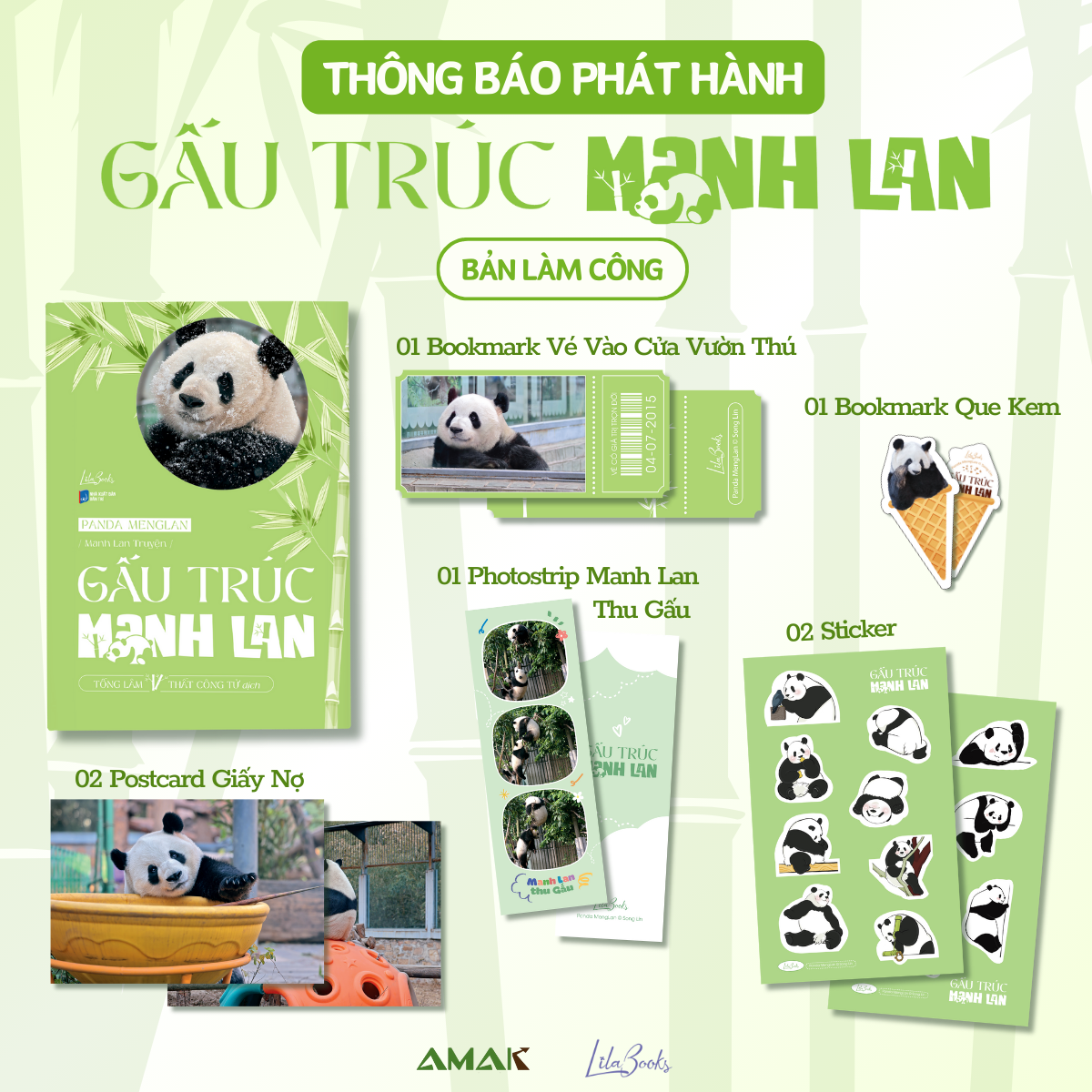 panda menglan - manh lan truyện - gấu trúc manh lan - tặng kèm 1 bookmark bế hình que kem + 1 bookmark vé vào cửa vườn thú + 1 photostrip + 2 postcard giấy ghi nợ + 2 sticker - Ảnh 2