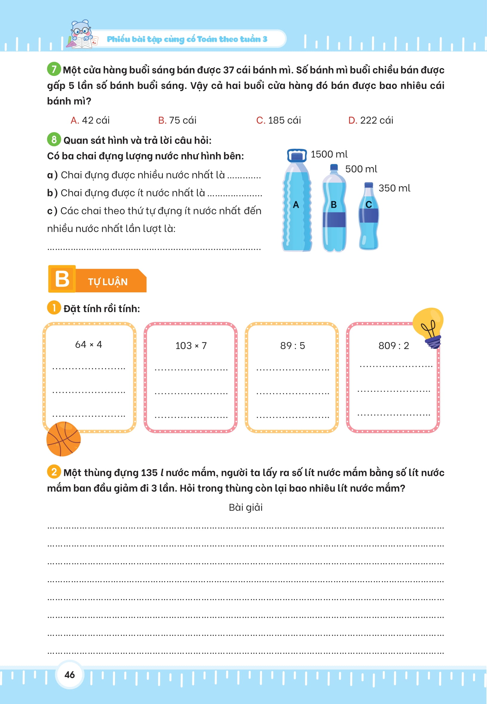 Bộ Phiếu Bài Tập Củng Cố Toán Theo Tuần 3 - Ảnh 18