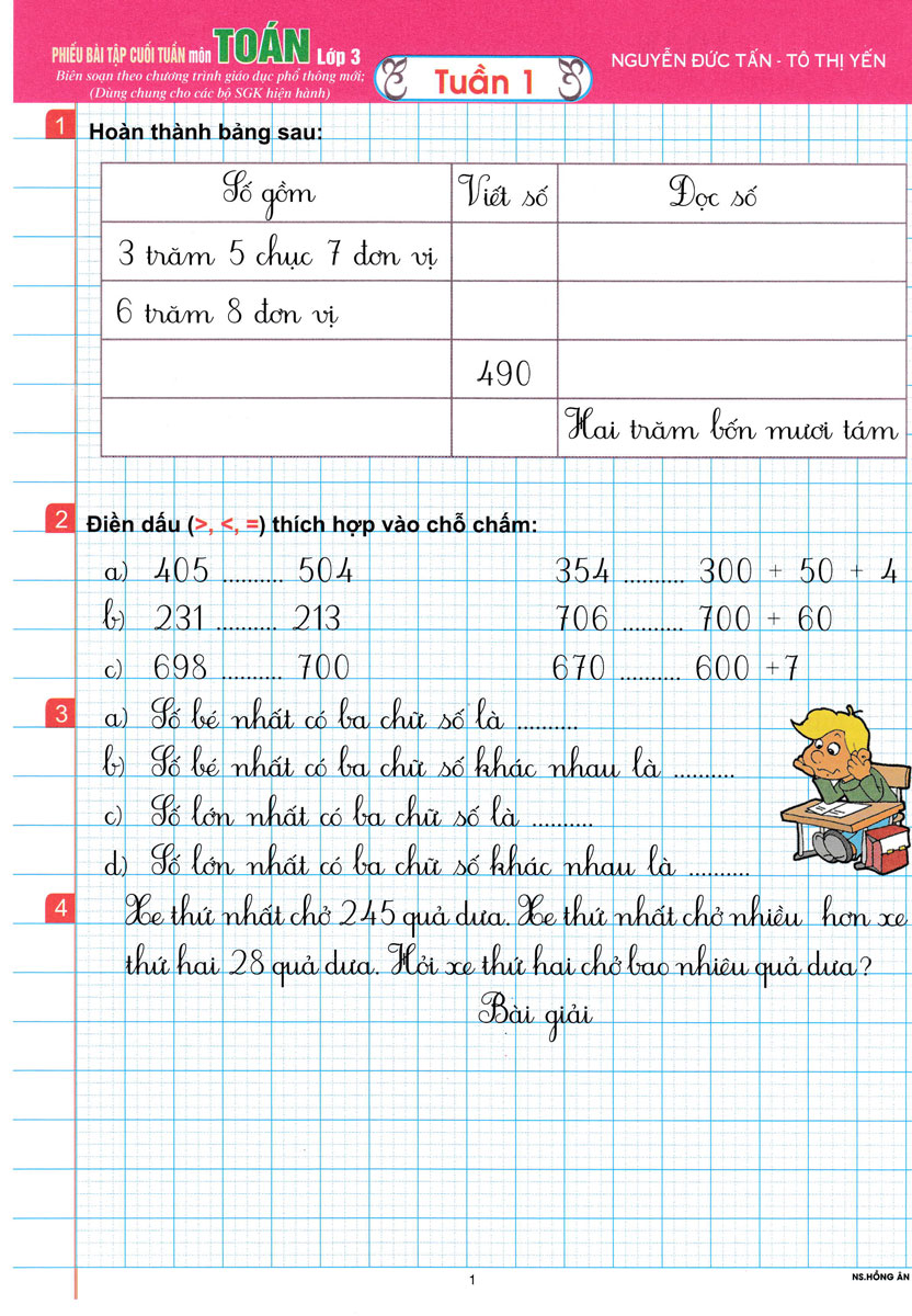 phiếu bài tập cuối tuần môn toán - lớp 3 - Ảnh 2