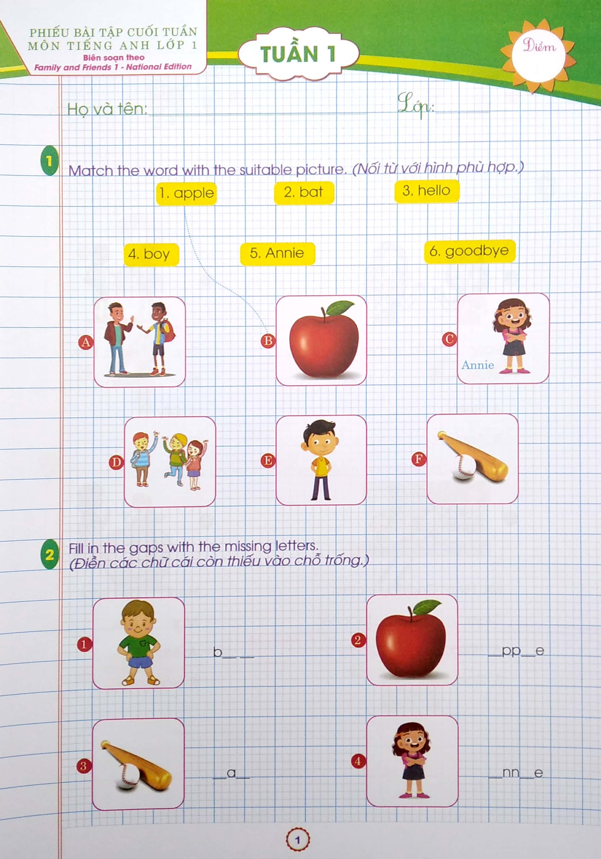 phiếu bài tập cuối tuần tiếng anh 1 (theo family and friends 1 - national edition) - Ảnh 3