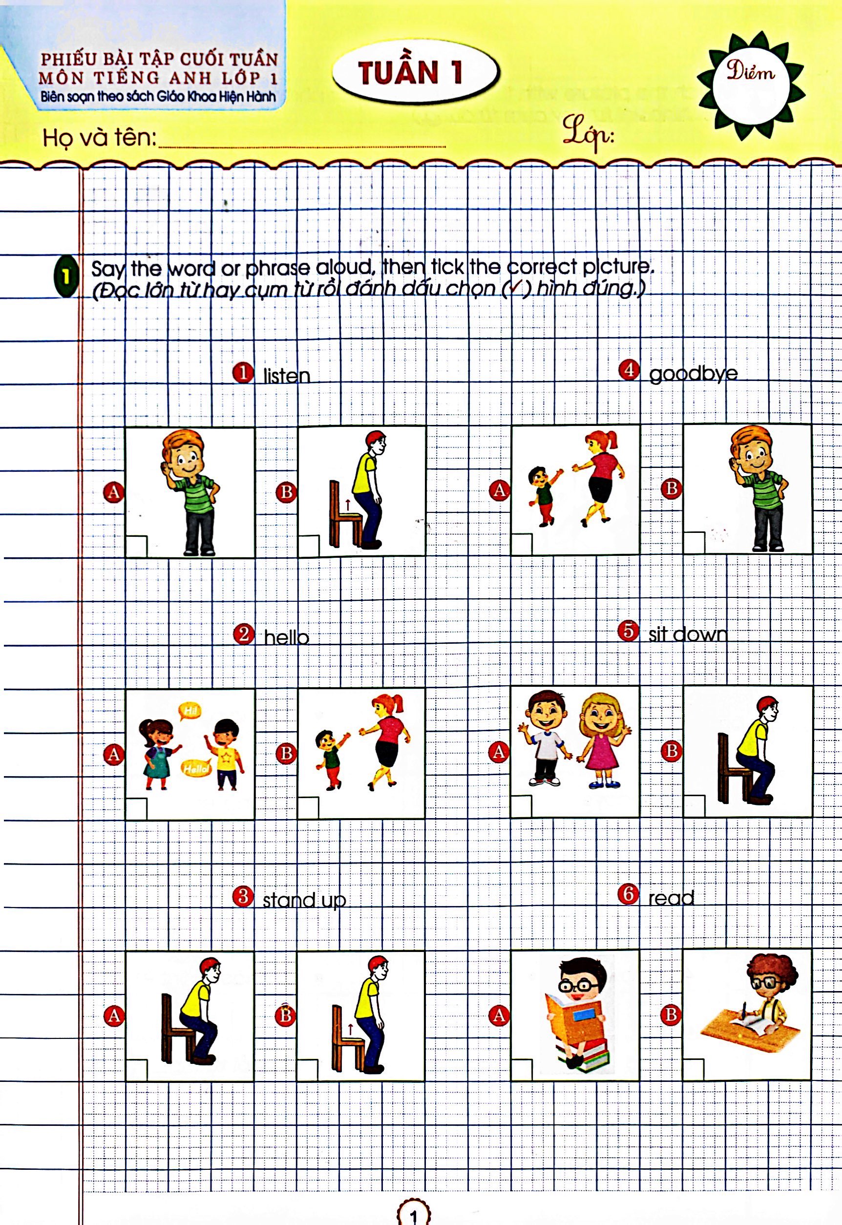 phiếu bài tập cuối tuần - tiếng anh lớp 1 (biên soạn theo sgk mới hiện hành) - Ảnh 3