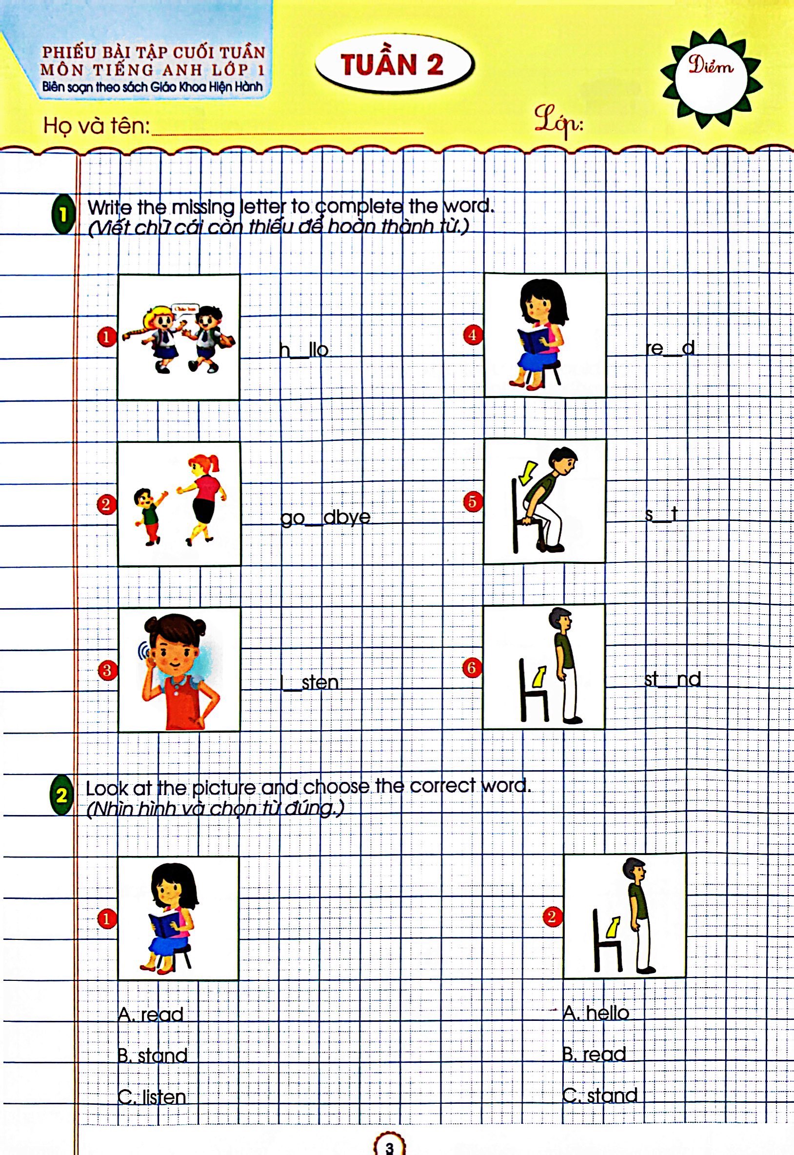 phiếu bài tập cuối tuần - tiếng anh lớp 1 (biên soạn theo sgk mới hiện hành) - Ảnh 4