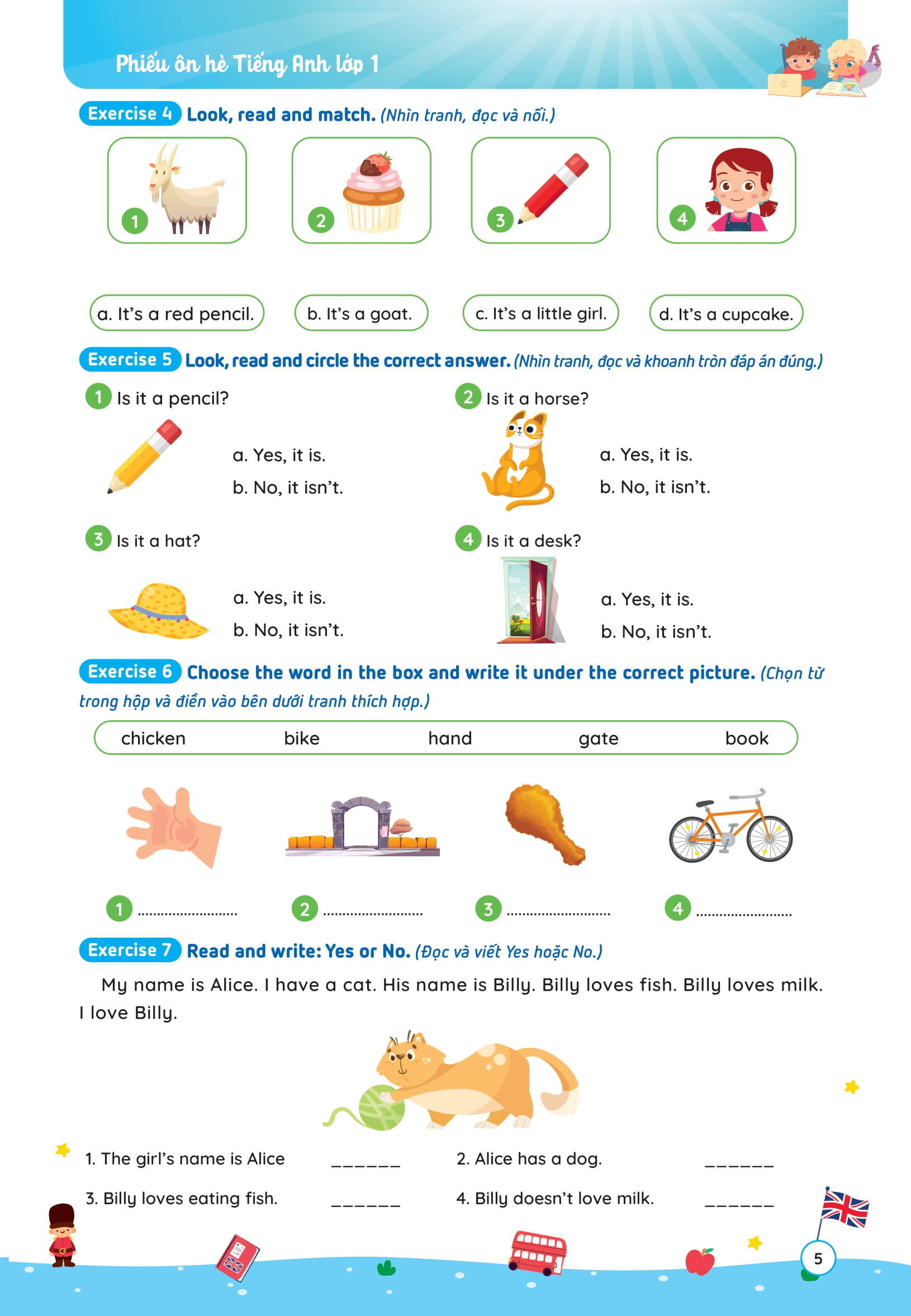 Phiếu Ôn Hè Tiếng Anh Lớp 1 - Ảnh 6