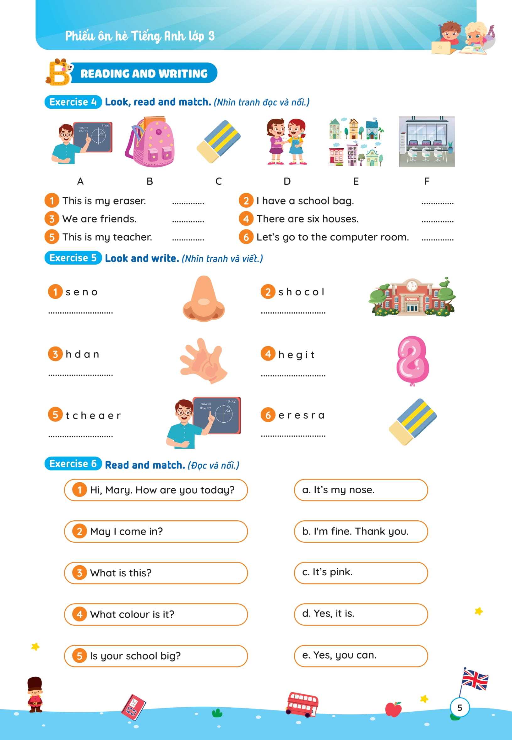 Phiếu Ôn Hè Tiếng Anh Lớp 3 - Ảnh 6