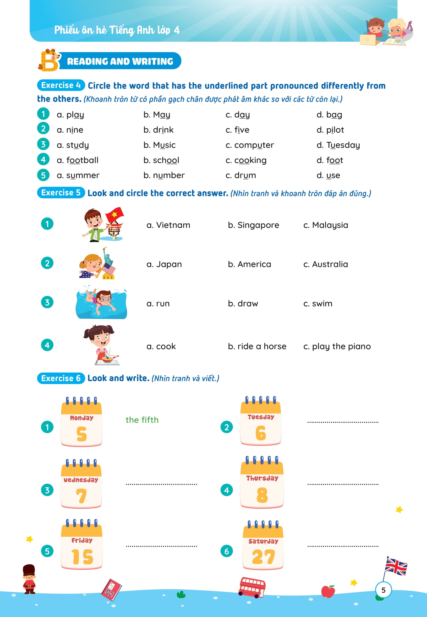 Phiếu Ôn Hè Tiếng Anh Lớp 4 - Ảnh 6
