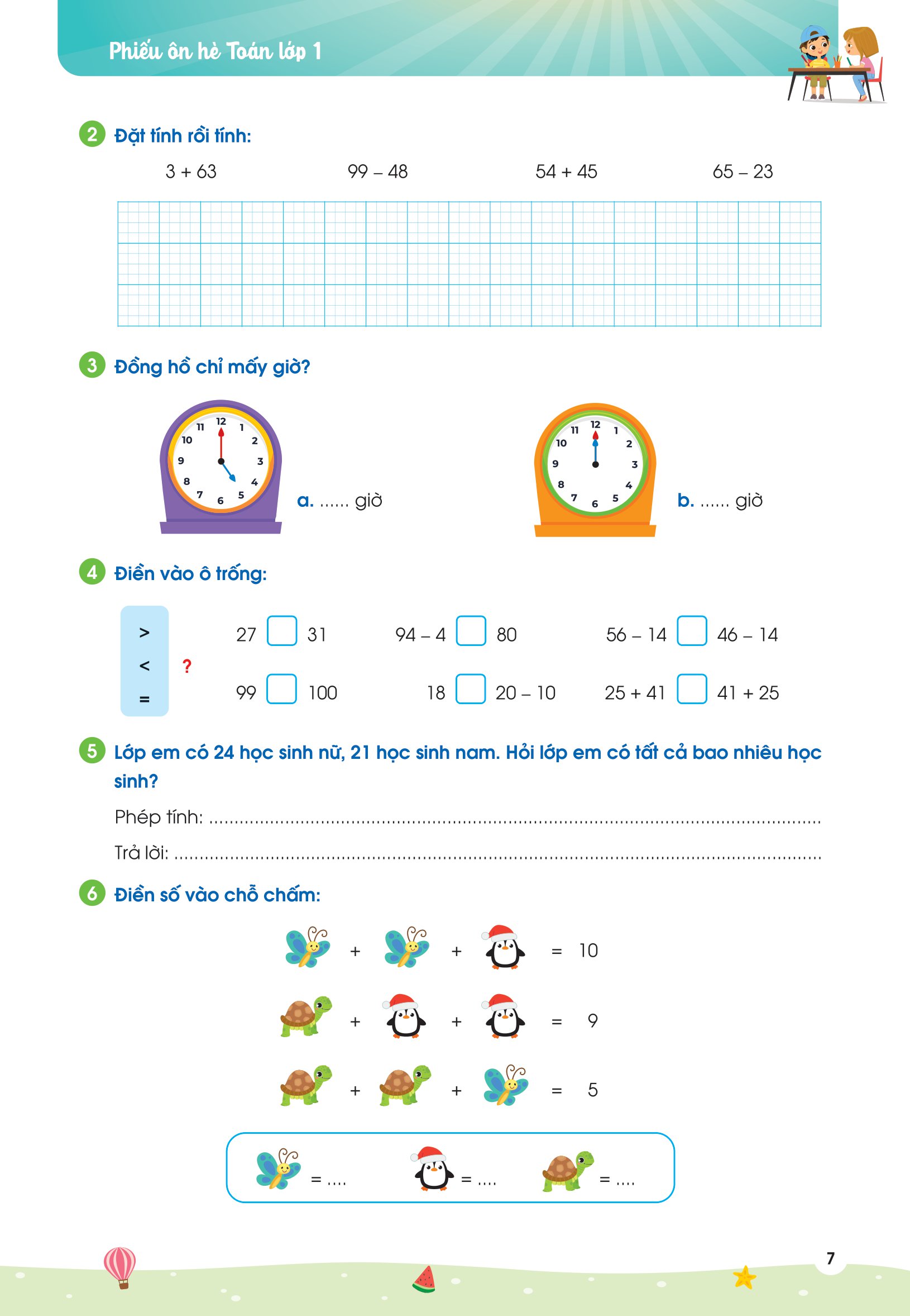 phiếu ôn hè toán 1 (theo chương trình giáo dục phổ thông mới) - Ảnh 8