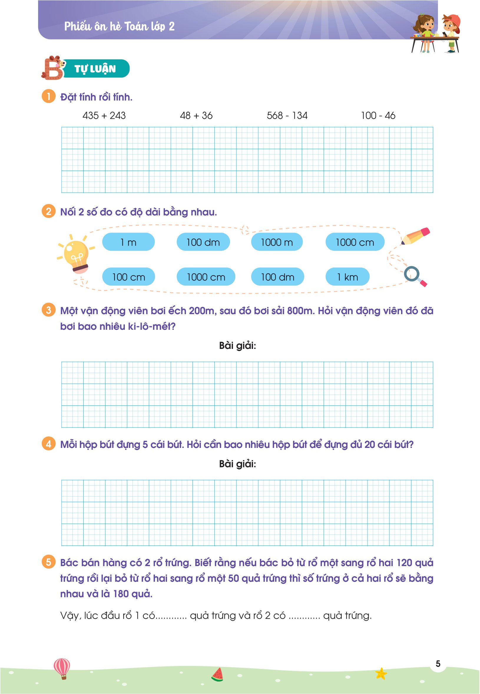phiếu ôn hè toán lớp 2 - Ảnh 6