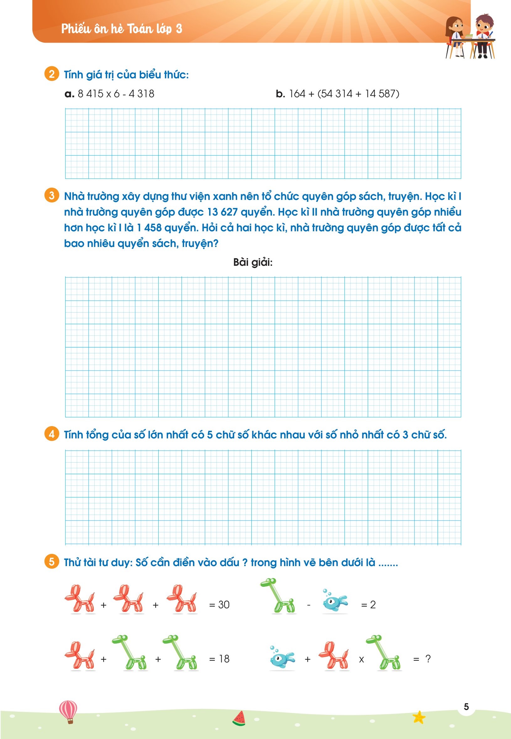 phiếu ôn hè toán lớp 3 - Ảnh 6