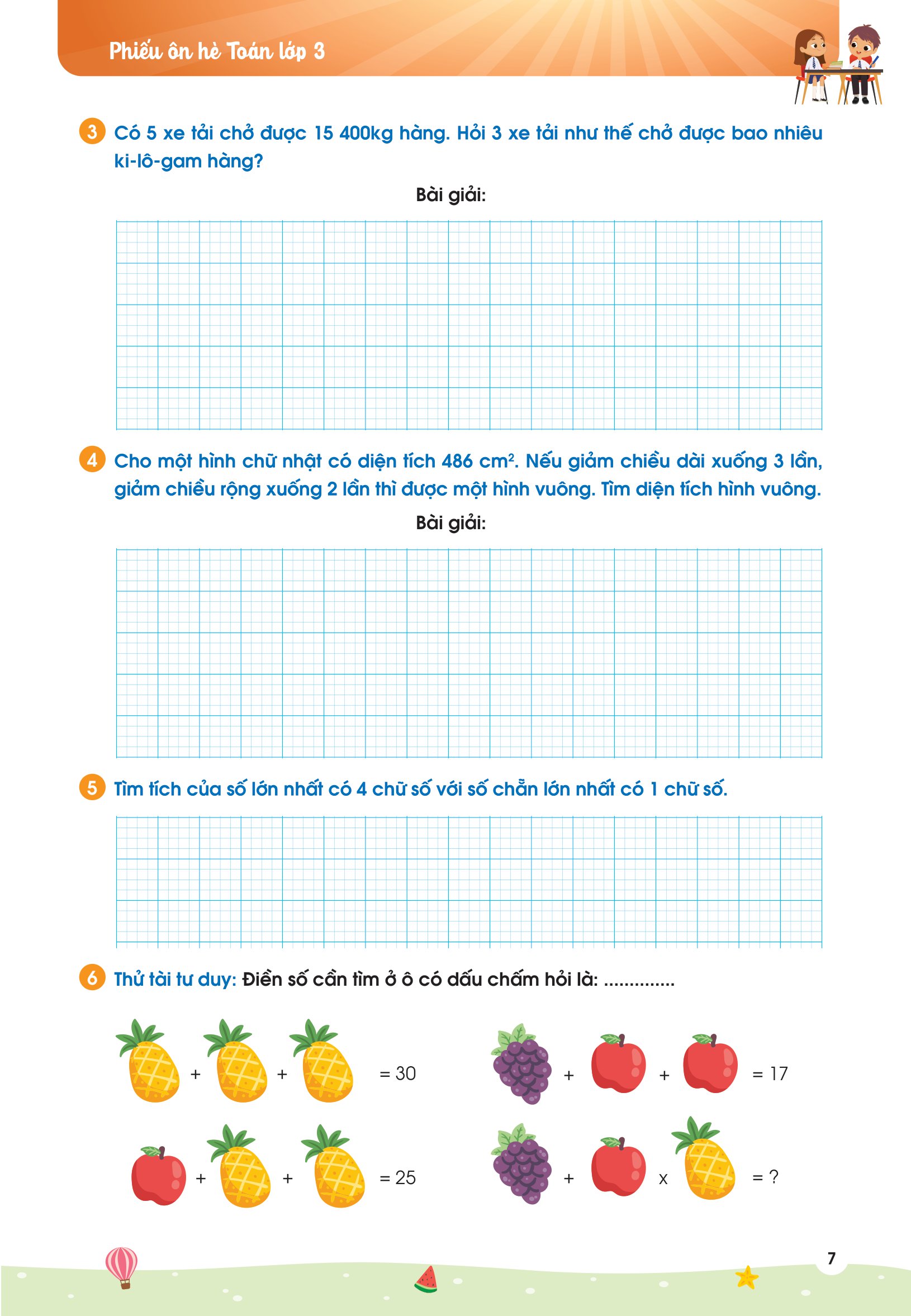 phiếu ôn hè toán lớp 3 - Ảnh 8