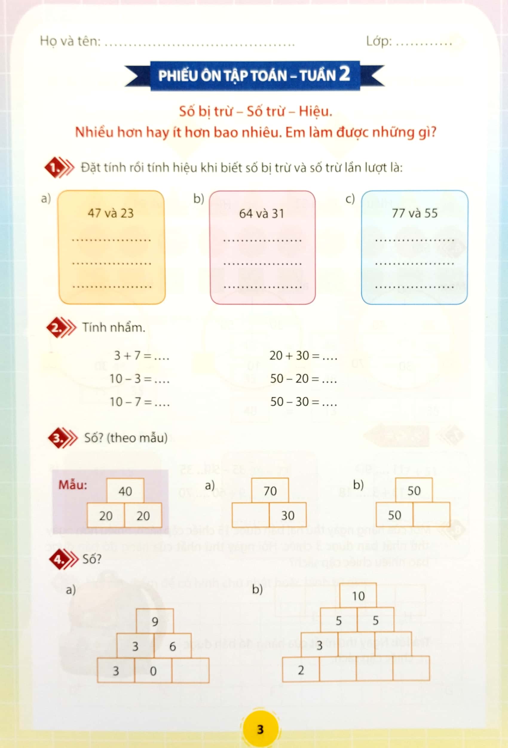 phiếu ôn tập cuối tuần - môn toán - lớp 2 - chân trời sáng tạo (2023) - Ảnh 5