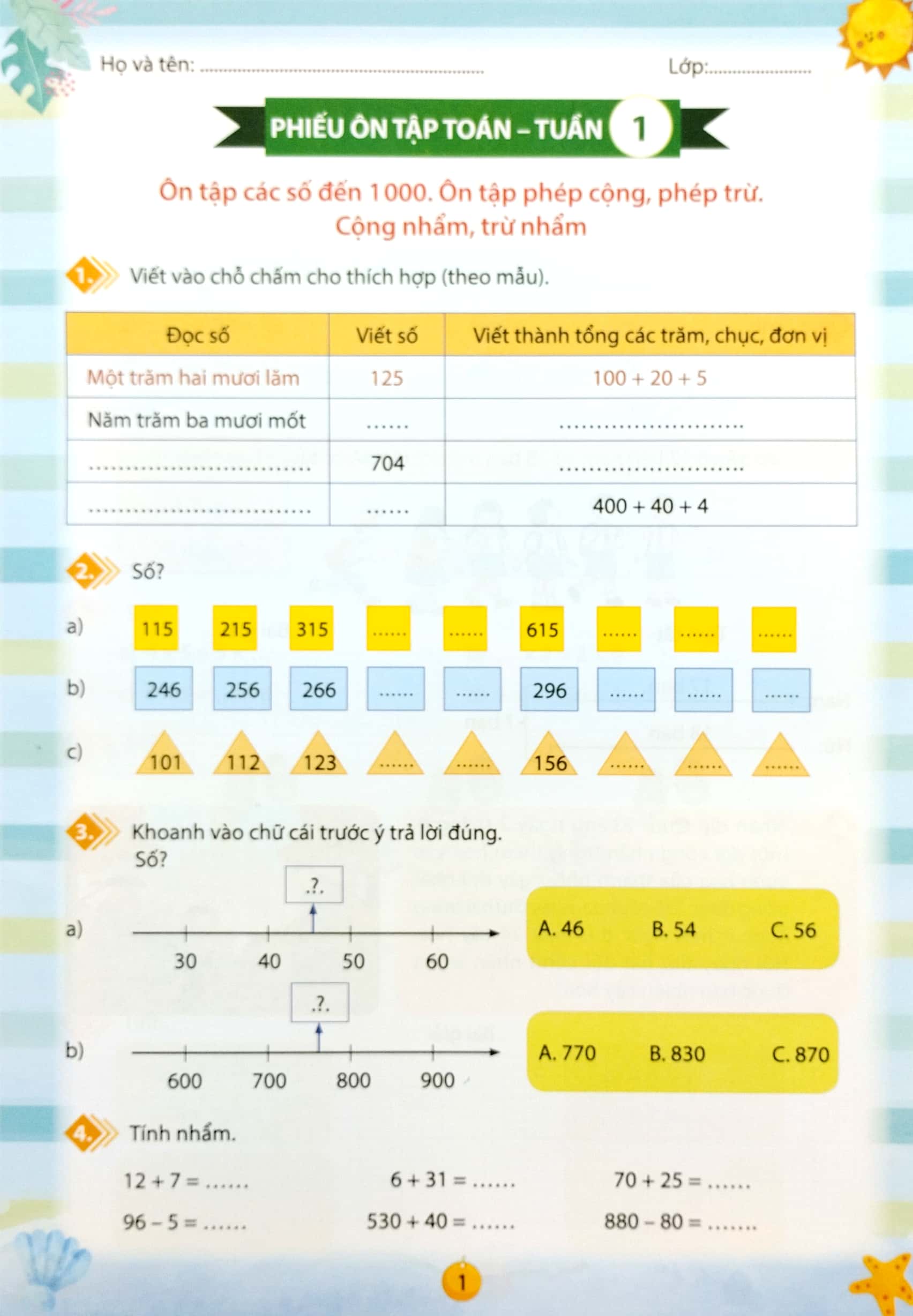 phiếu ôn tập cuối tuần - môn toán - lớp 3 - chân trời sáng tạo (2023) - Ảnh 3
