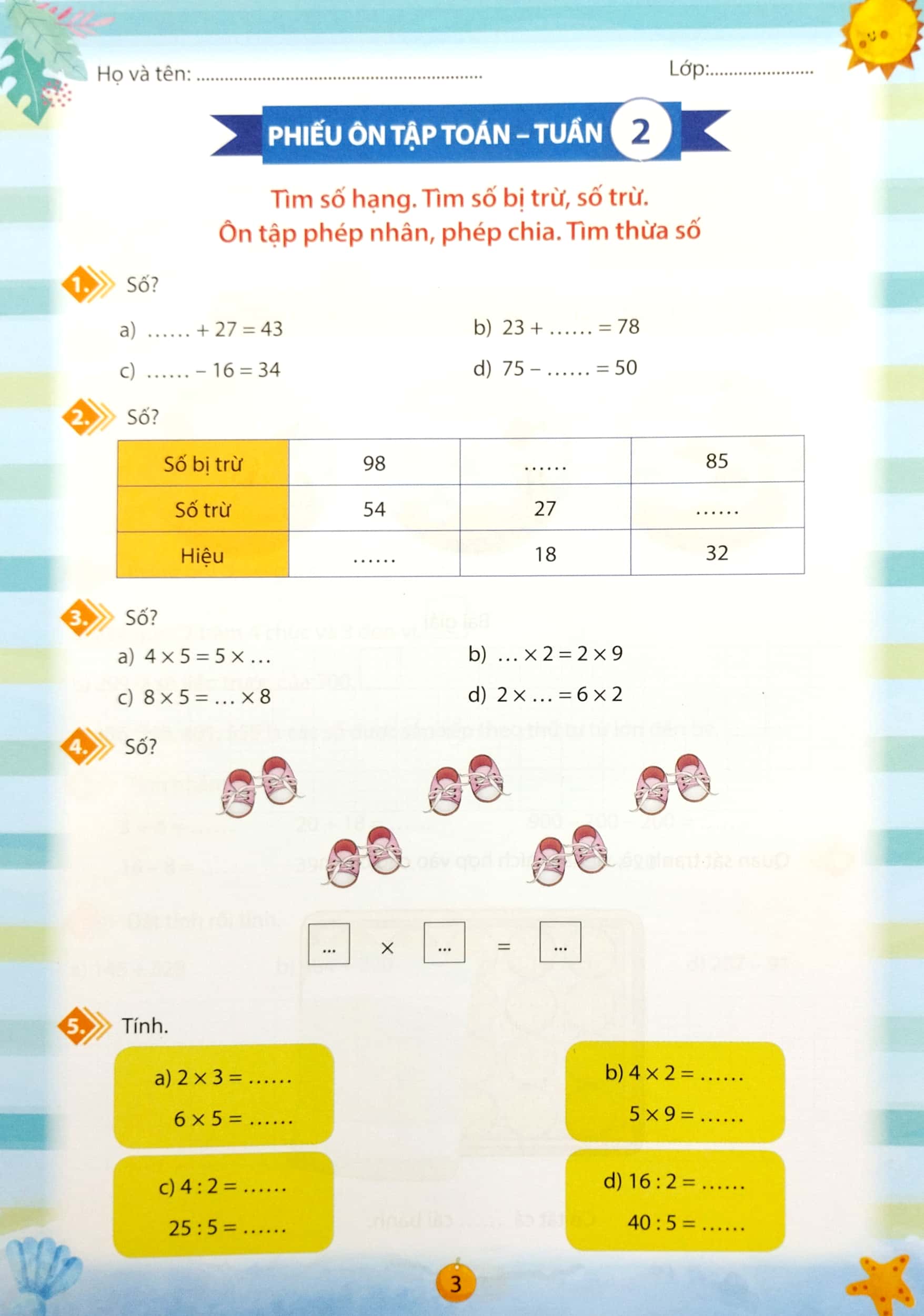 phiếu ôn tập cuối tuần - môn toán - lớp 3 - chân trời sáng tạo (2023) - Ảnh 5