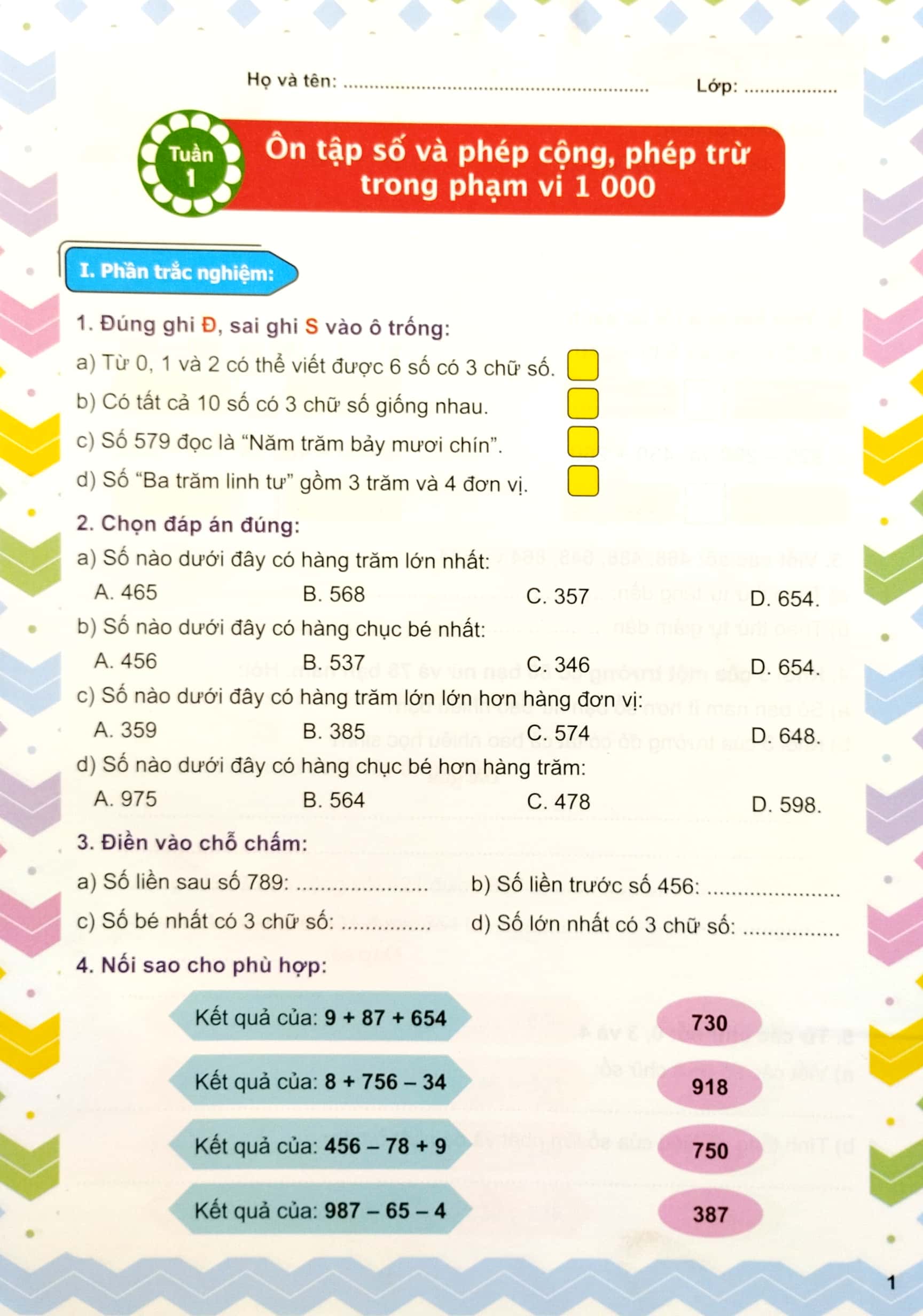 phiếu ôn tập cuối tuần môn toán lớp 3 (ct) - Ảnh 2