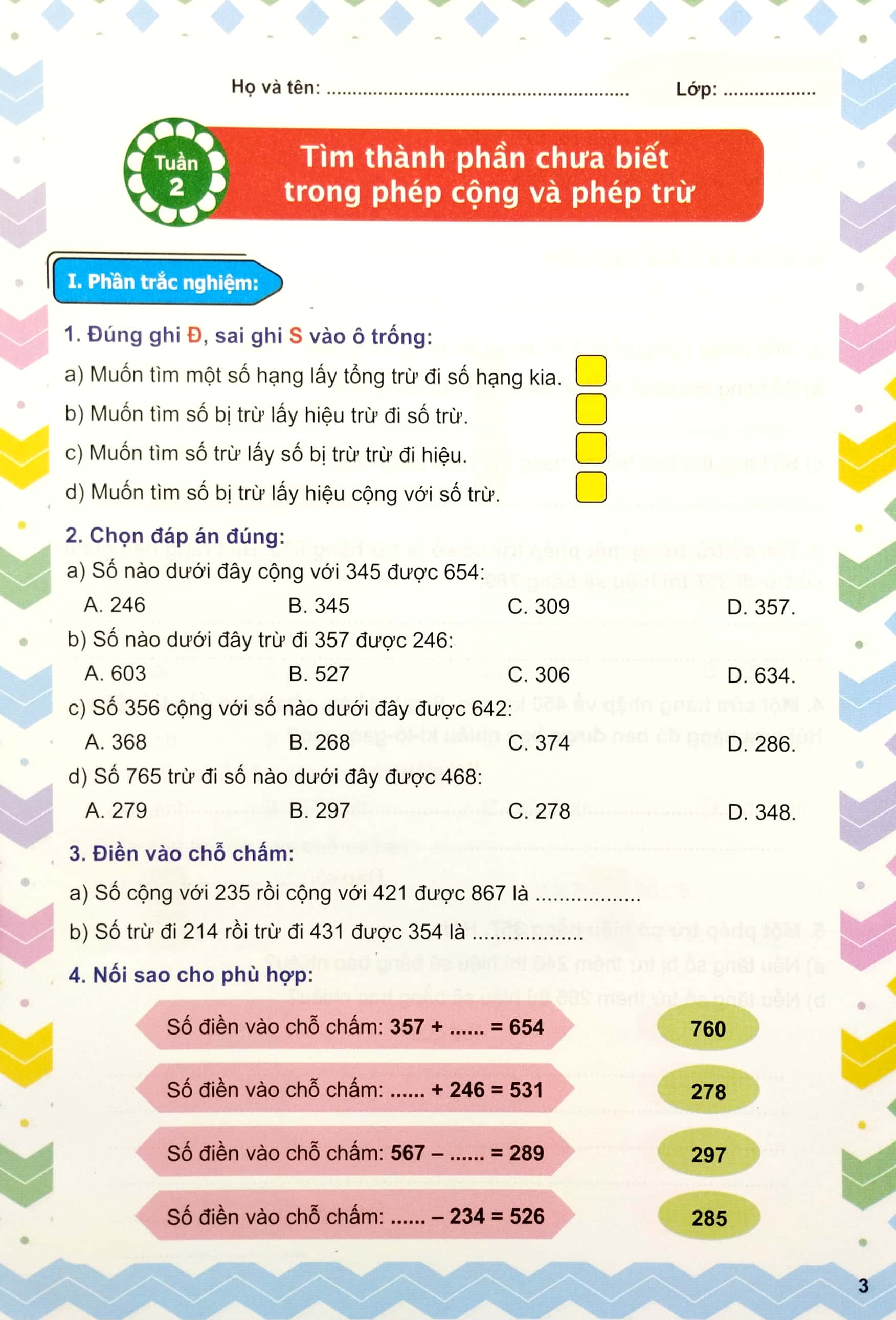 phiếu ôn tập cuối tuần môn toán lớp 3 (ct) - Ảnh 4