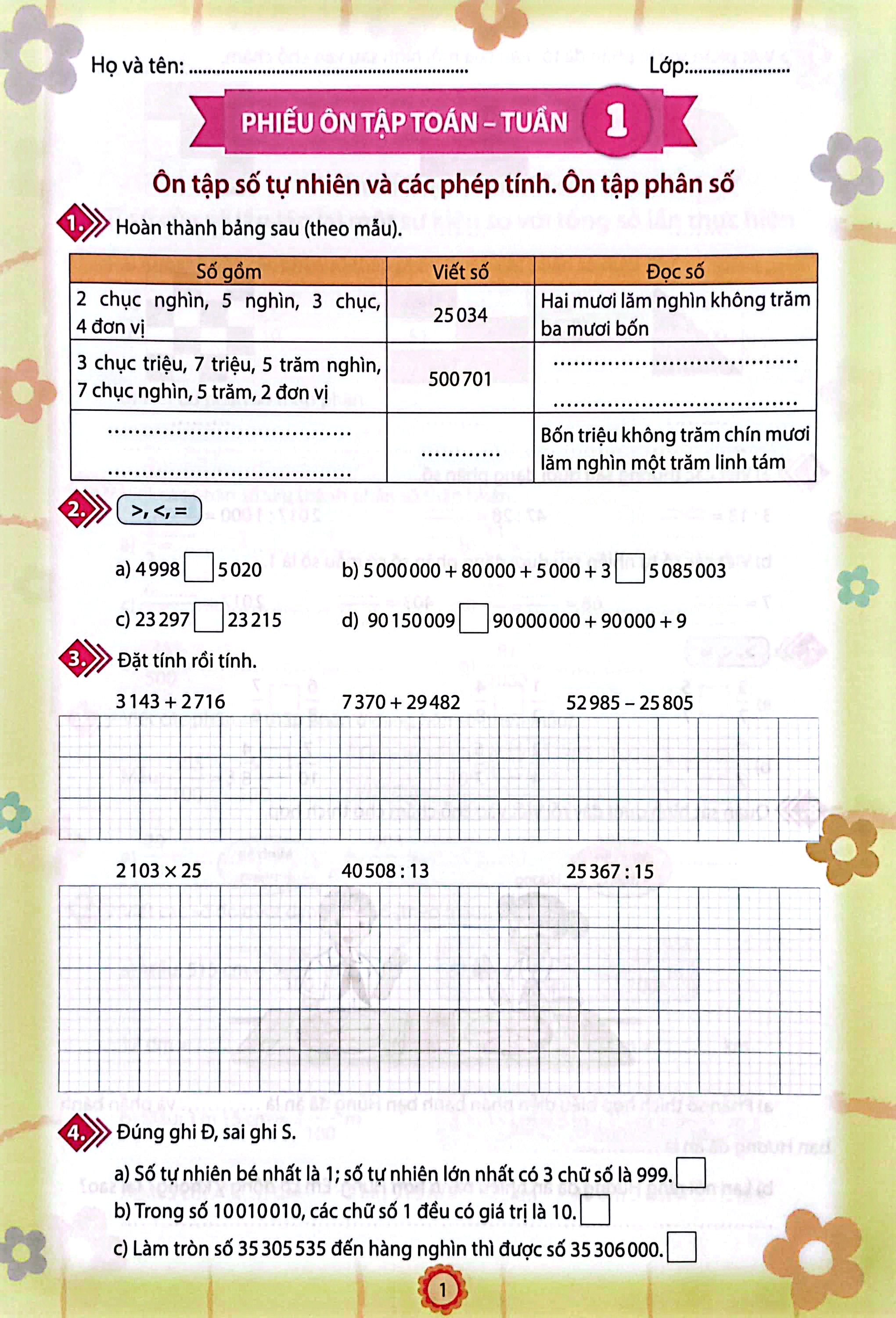 phiếu ôn tập cuối tuần môn toán lớp 5 (chân trời) (chuẩn) - Ảnh 3