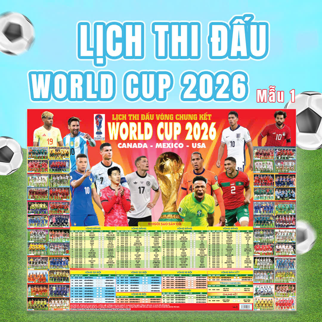 Poster Lịch Thi Đấu Vòng Chung Kết World Cup 2026 - Kèm Ống - 65 x 86 cm - Mẫu 1 - Ảnh 2