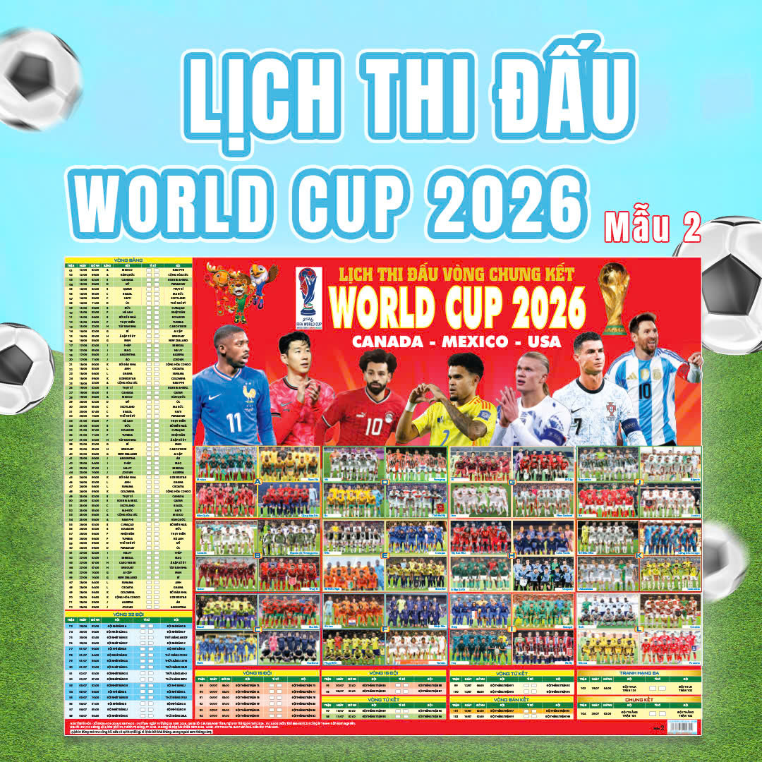 Poster Lịch Thi Đấu Vòng Chung Kết World Cup 2026 - Kèm Ống - 65 x 86 cm - Mẫu 2 - Ảnh 2