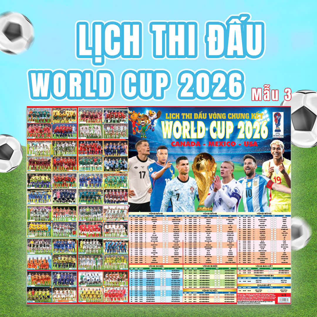 Poster Lịch Thi Đấu Vòng Chung Kết World Cup 2026 - Kèm Ống - 65 x 86 cm - Mẫu 3 - Ảnh 2
