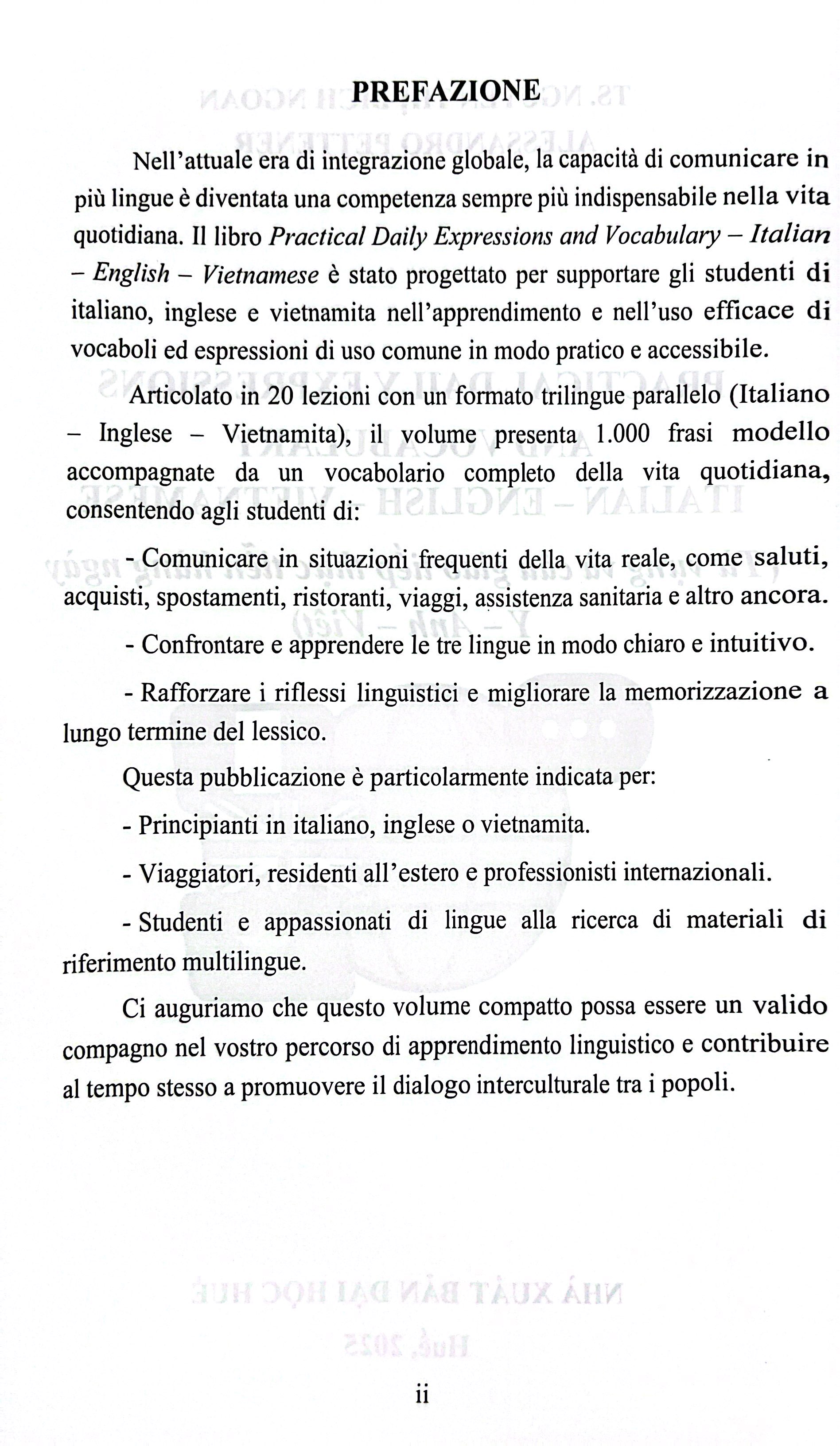 Practical Daily Expressions And Vocabulary Italian-English-Vietnamese - Từ Vựng Và Câu Giao Tiếp Thực Tiễn Hàng Ngày Ý-Anh-Việt - Ảnh 3